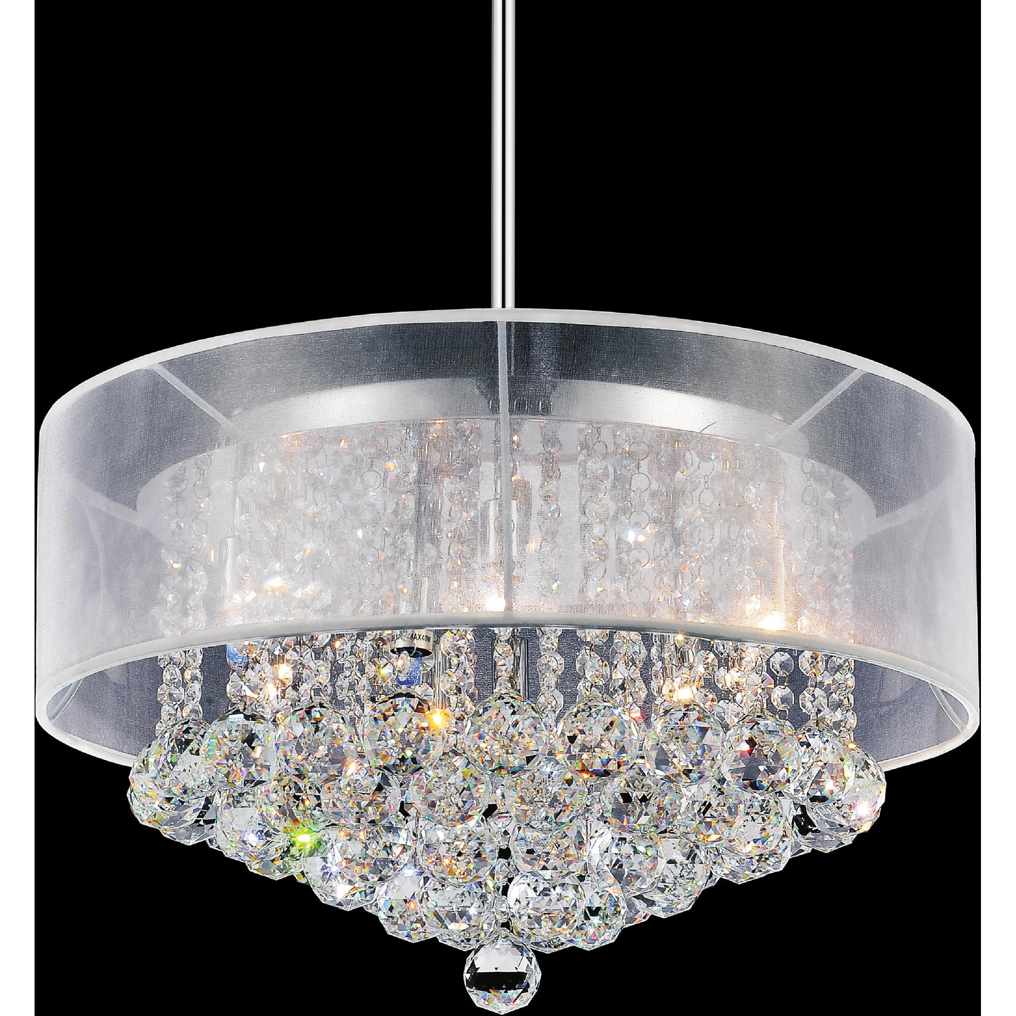 Radiant 9 Light 20in Chrome Drum Shade Chandelier with White Shade - CWI Lighting