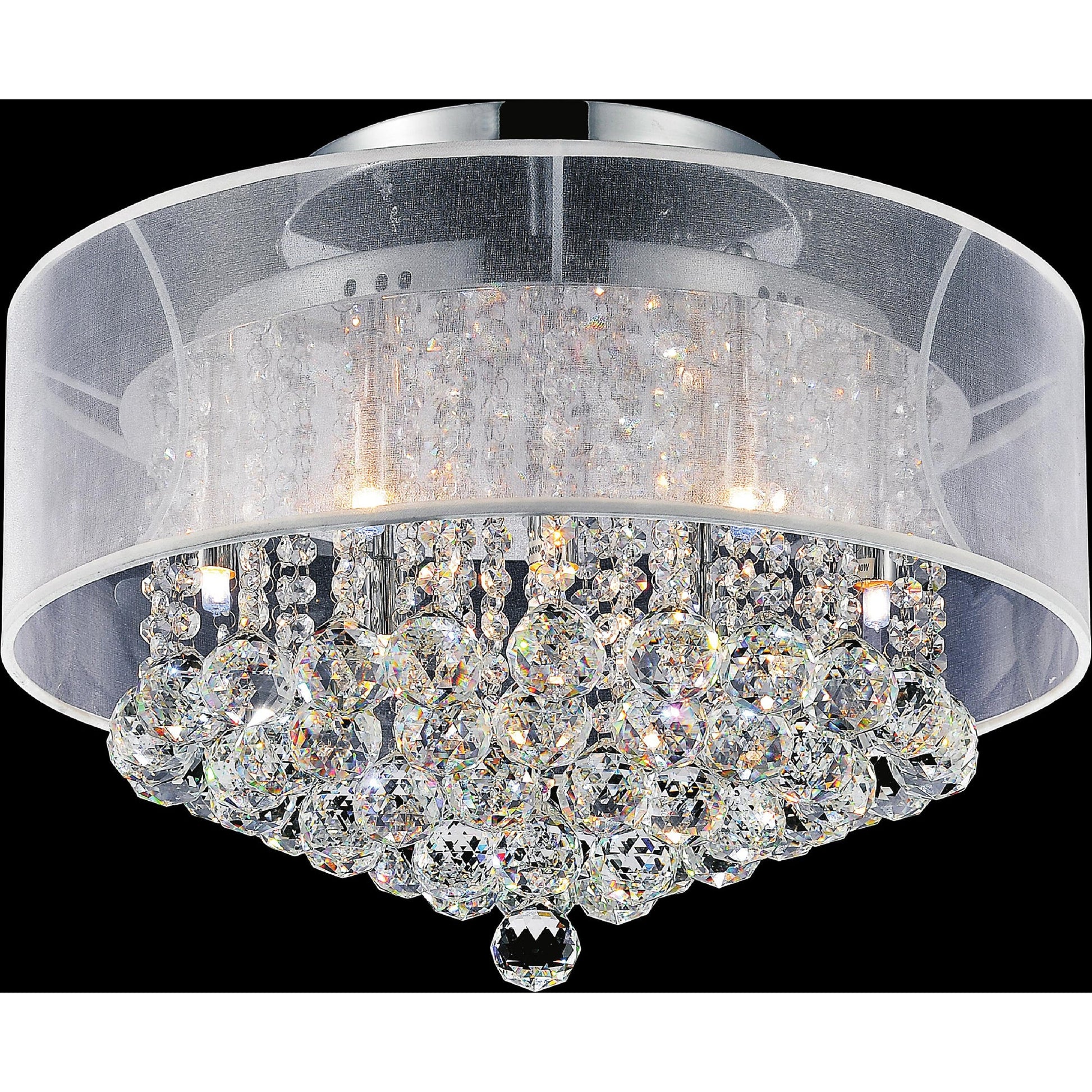 Radiant 9 Light 20in Chrome Drum Shade Flush Mount with White Shade - CWI Lighting