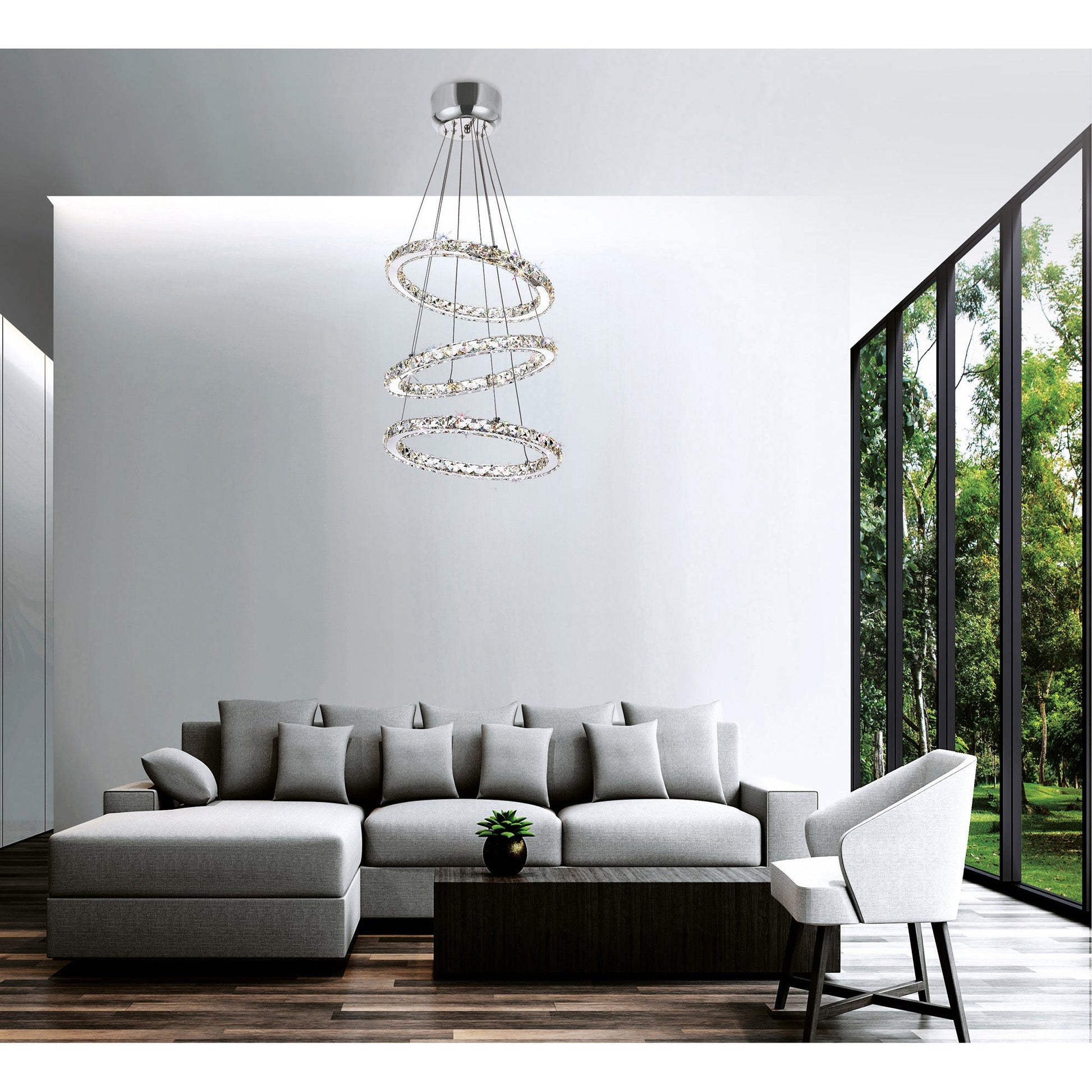 Ring Integrated LED 3 - Ring 16in Chrome Chandelier - CWI Lighting