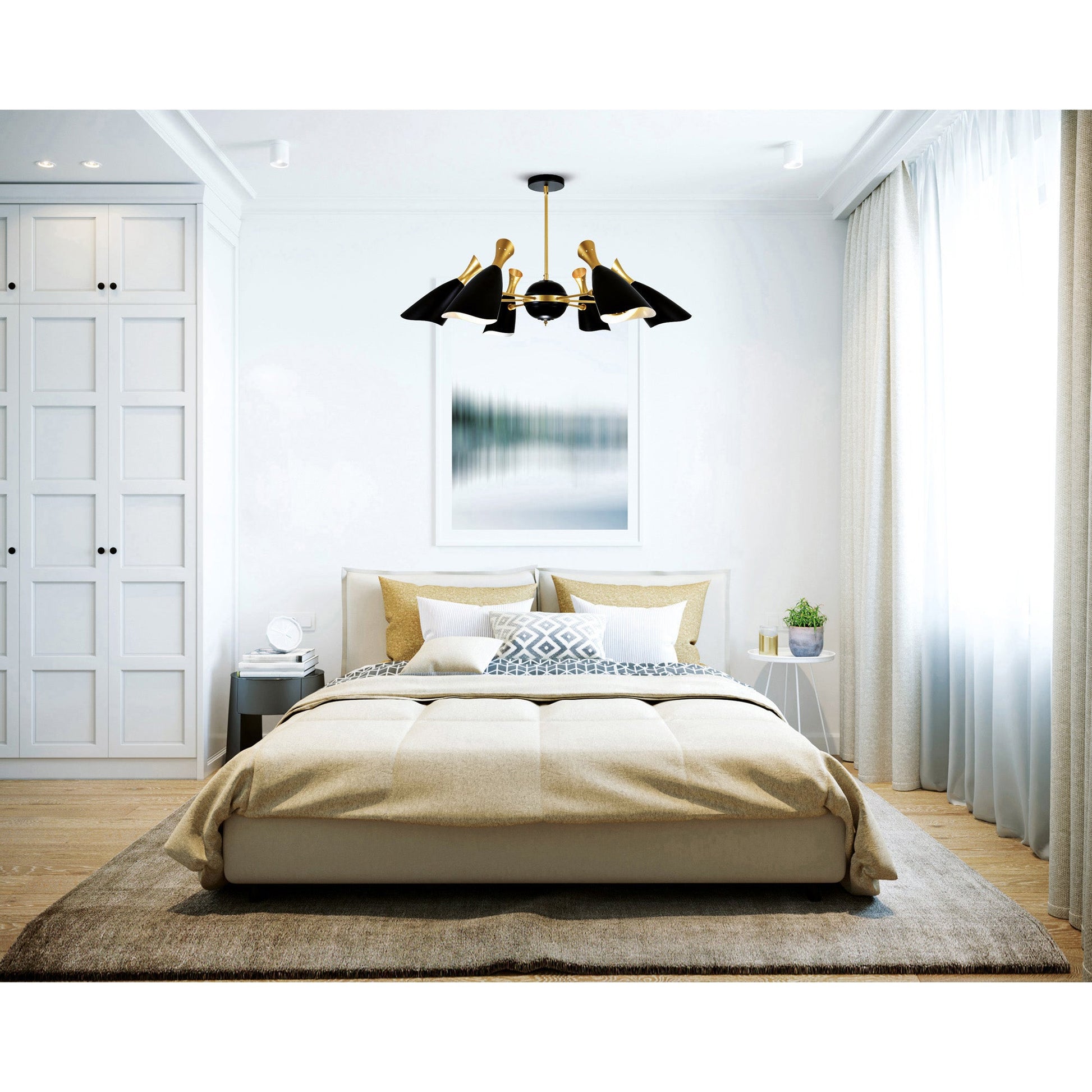 Rolin 12 Light Down Chandelier With Matte Black & Satin Gold Finish - CWI Lighting