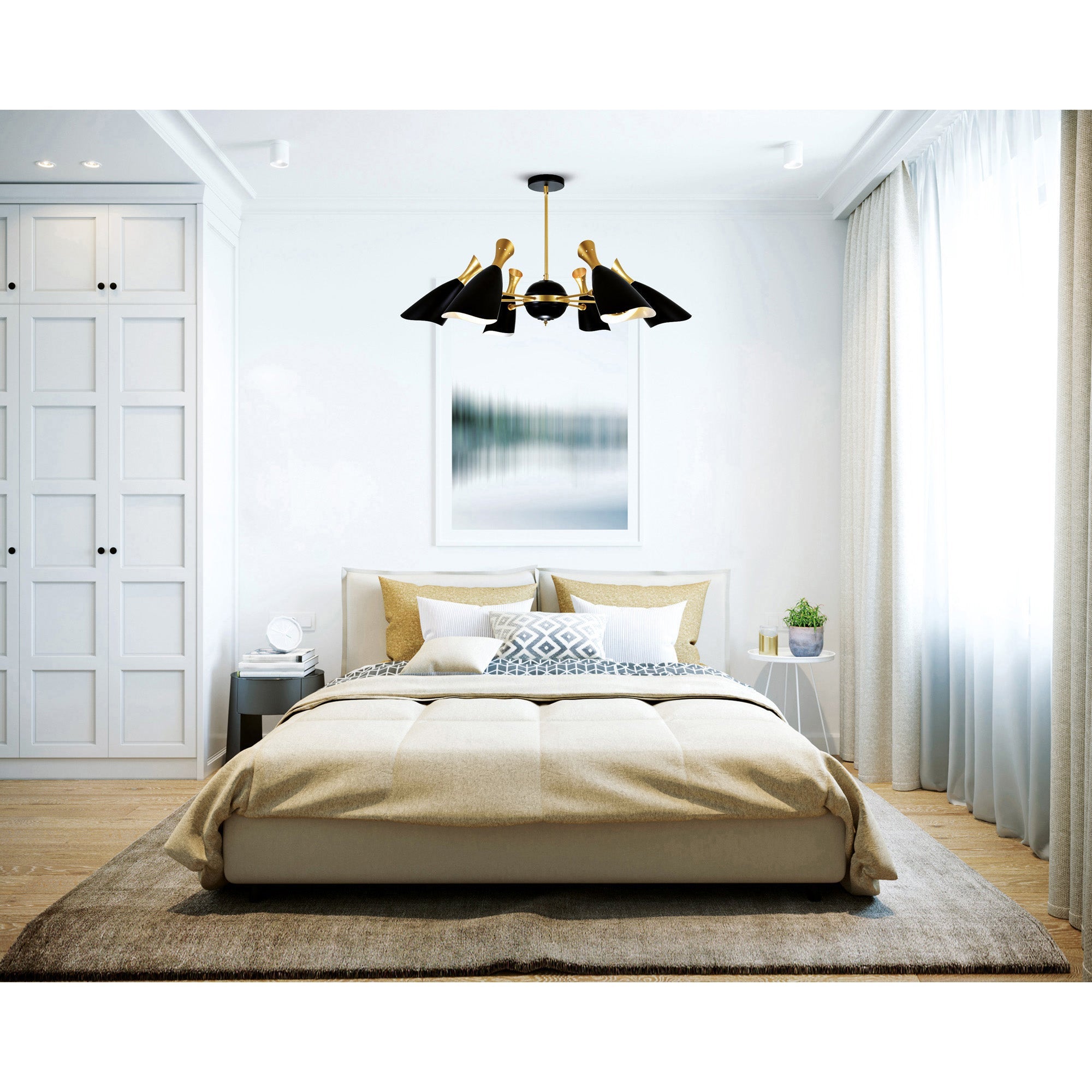 Rolin 12 Light Down Chandelier With Matte Black & Satin Gold Finish - CWI Lighting