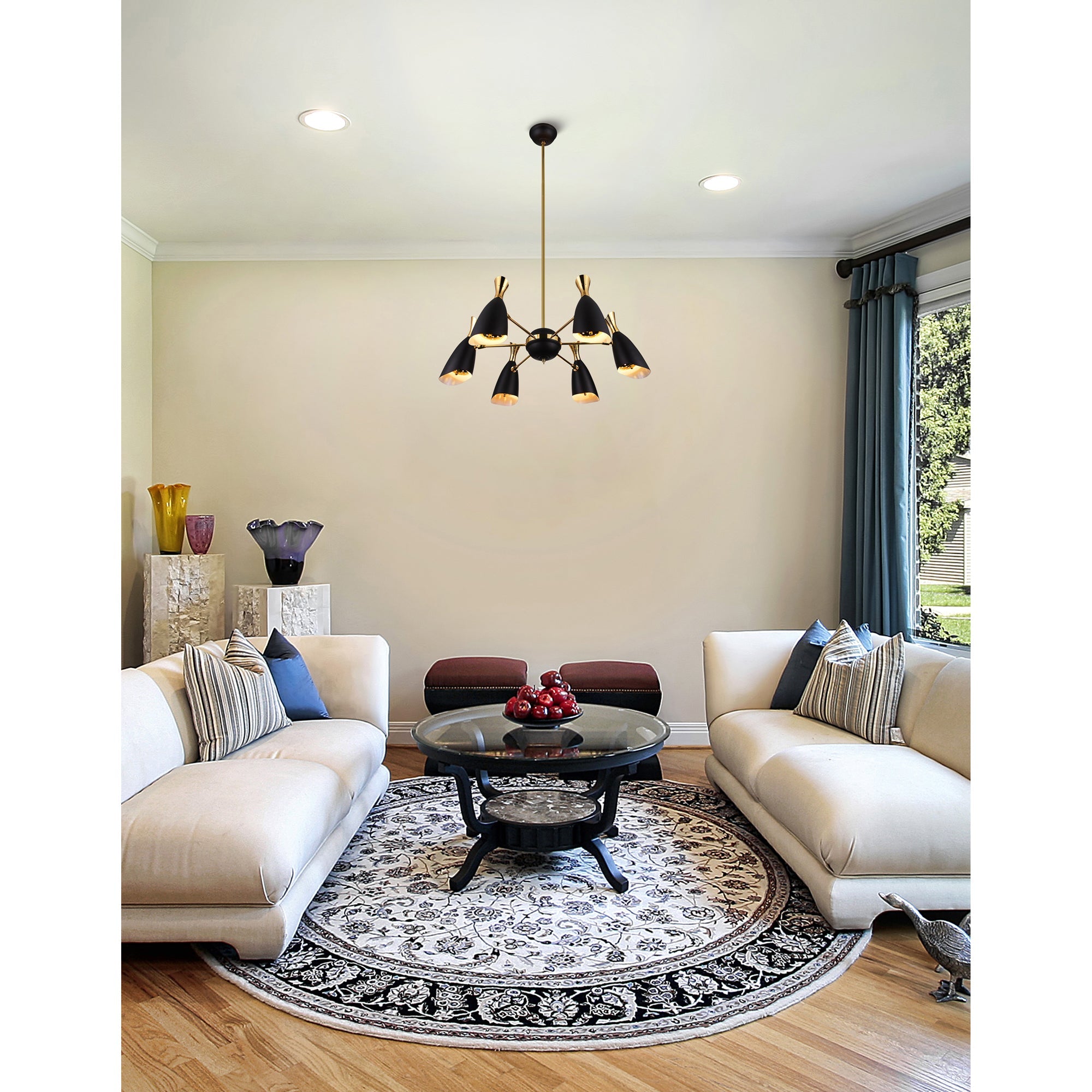 Rolin 12 Light Down Chandelier With Matte Black & Satin Gold Finish - CWI Lighting