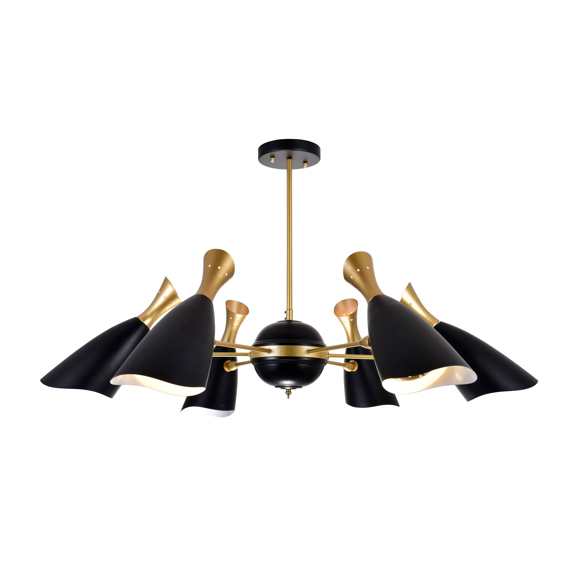 Rolin 12 Light Down Chandelier With Matte Black & Satin Gold Finish - CWI Lighting