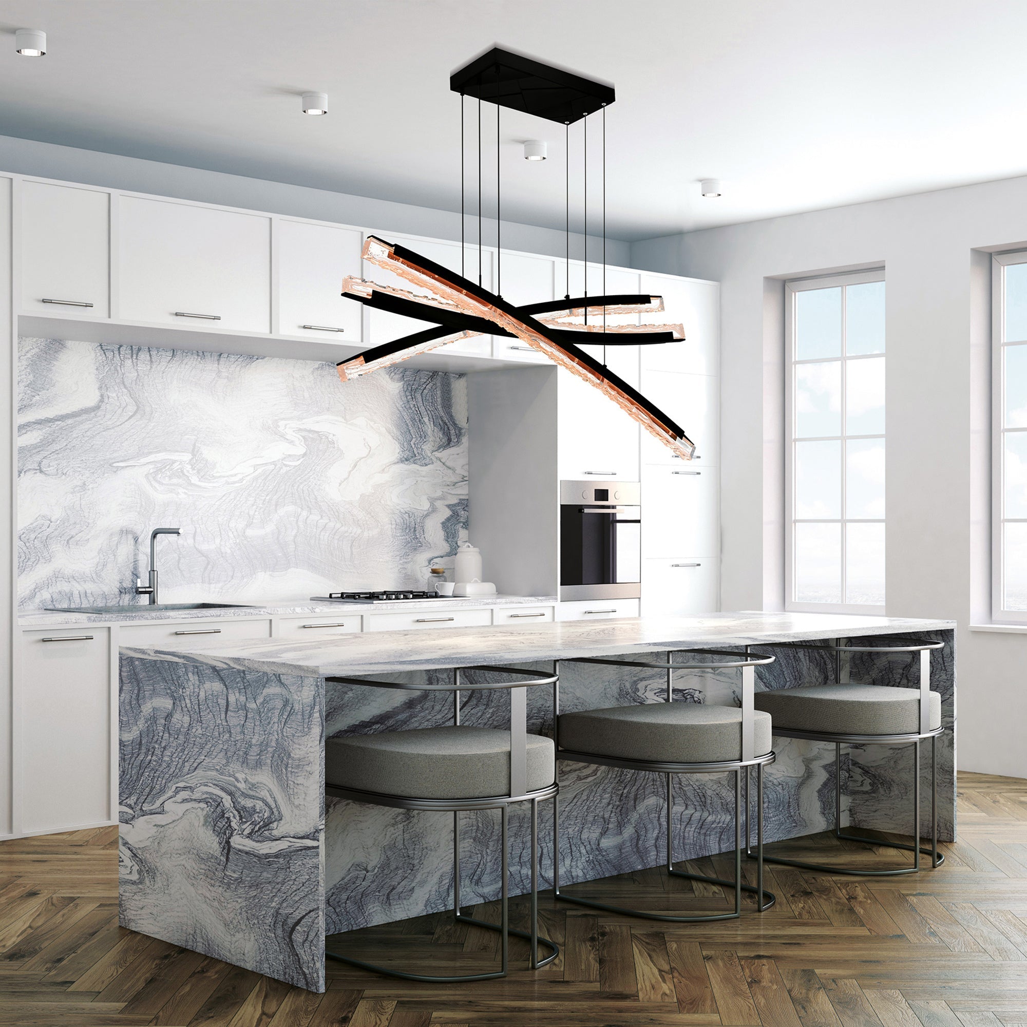 Saber Integrated LED 50in Black Chandelier with Handcrafted Glass - CWI Lighting