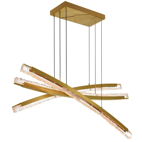 Saber Integrated LED 50in Brass Chandelier with Handcrafted Glass - CWI Lighting