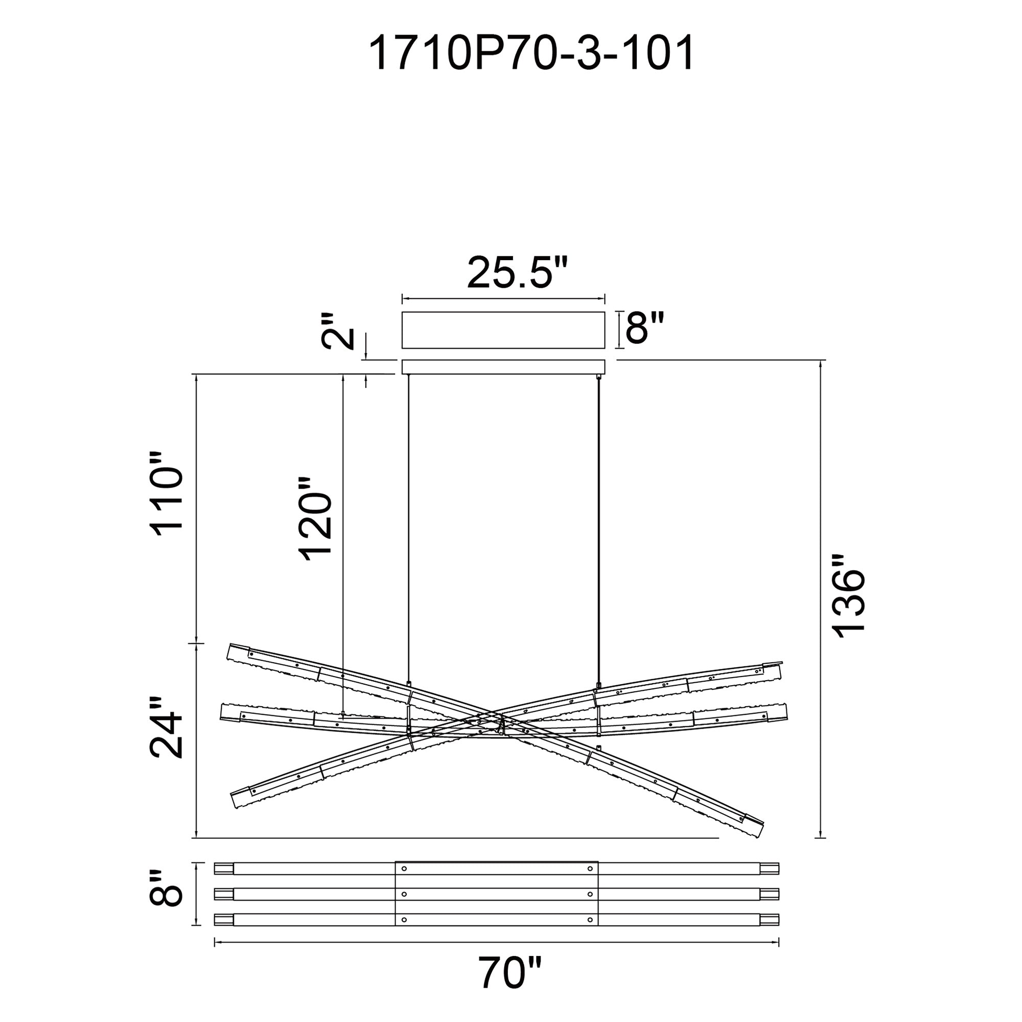 Saber Integrated LED 70in Black Chandelier with Handcrafted Glass - CWI Lighting