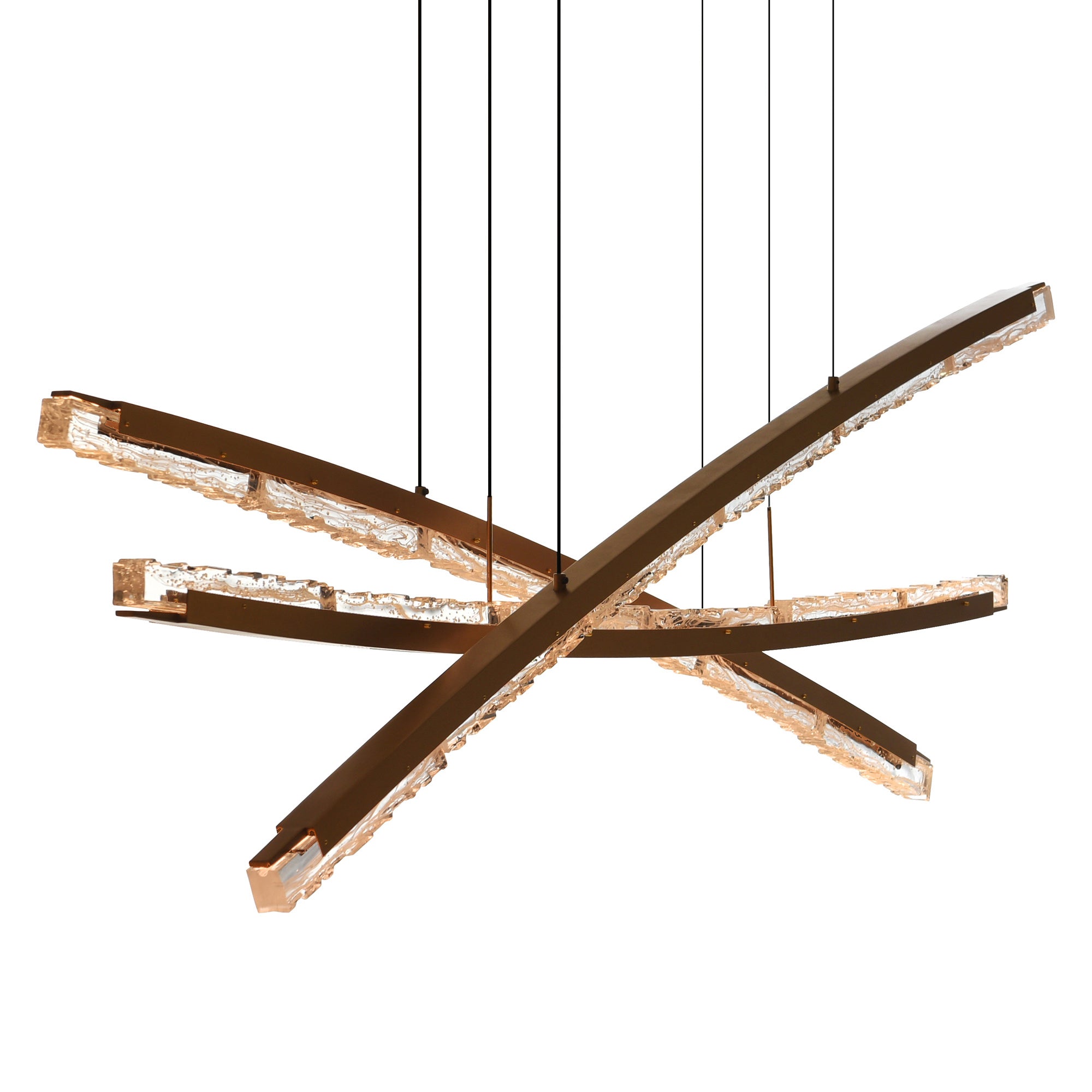 Saber Integrated LED 70in Brass Chandelier with Handcrafted Glass - CWI Lighting