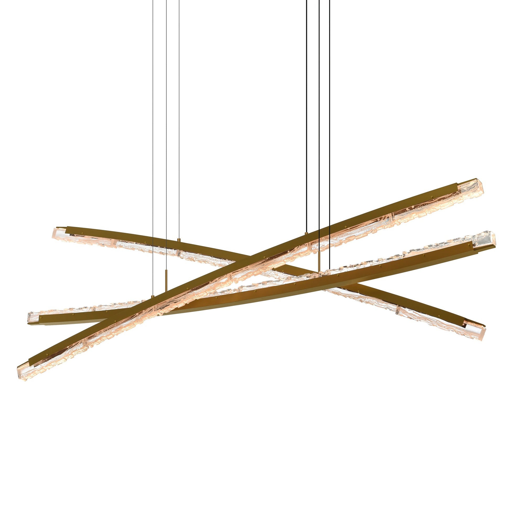 Saber Integrated LED 70in Brass Chandelier with Handcrafted Glass - CWI Lighting