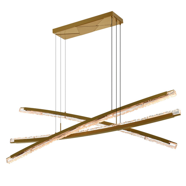 Saber Integrated LED 70in Brass Chandelier with Handcrafted Glass - CWI Lighting