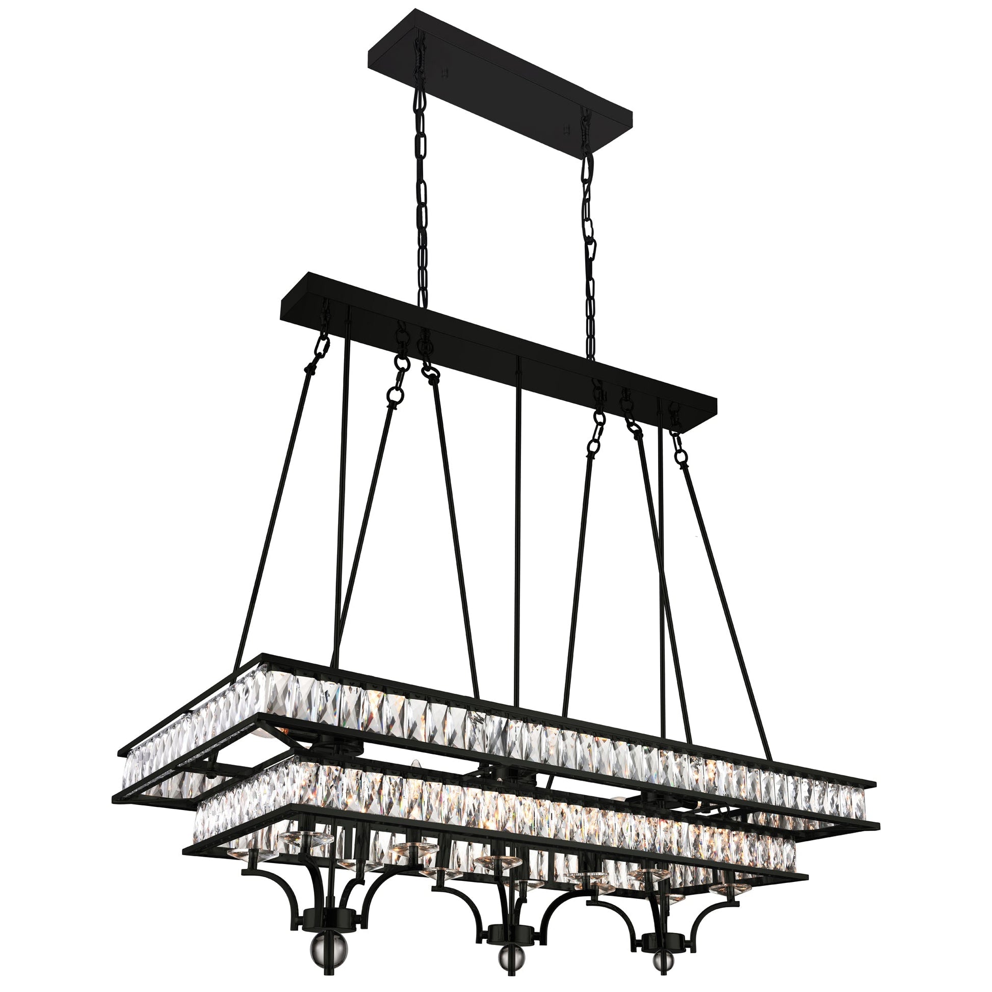 Shalia 20 Light Island Chandelier With Black Finish - CWI Lighting