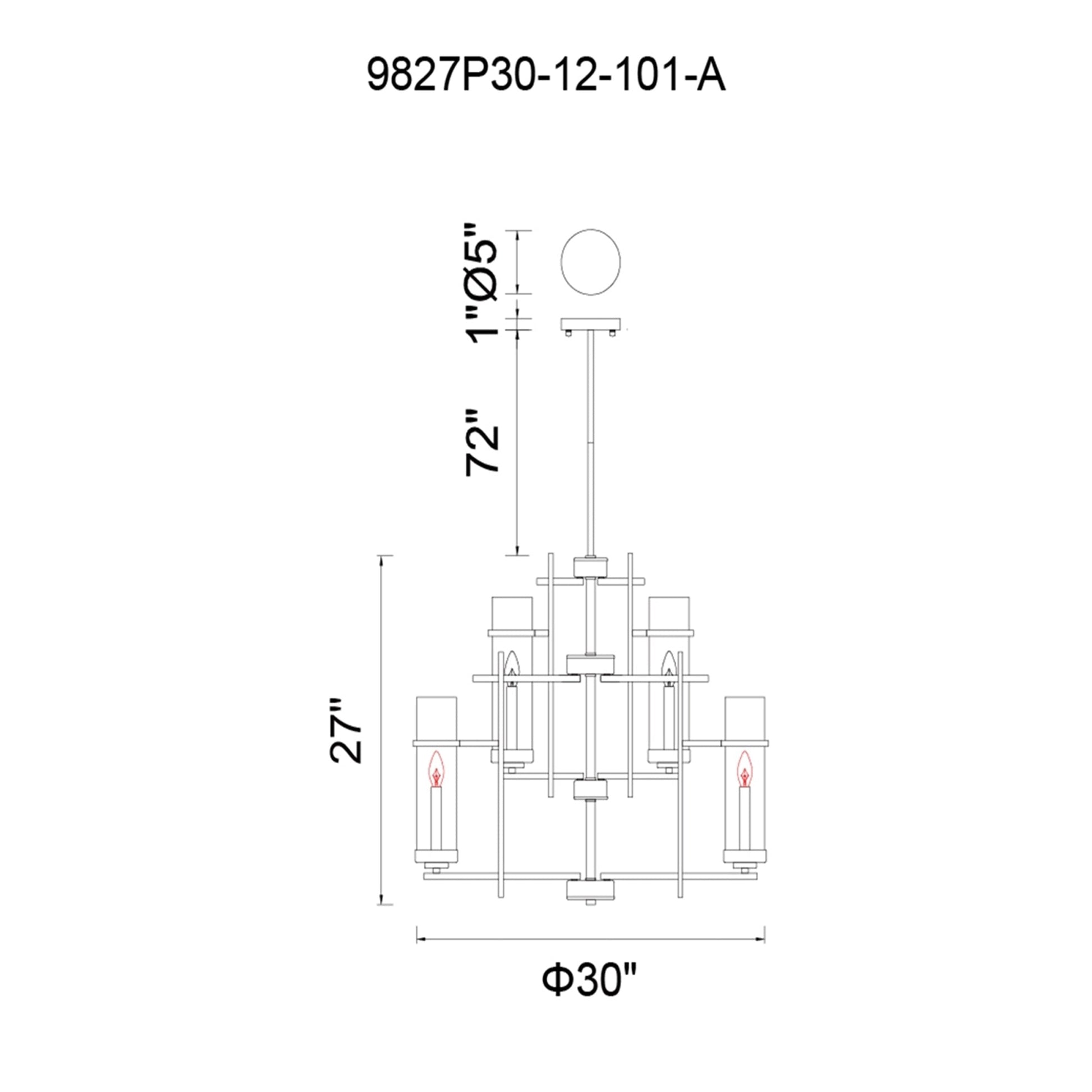 Sierra 12 Light 30in Black Chandelier - CWI Lighting