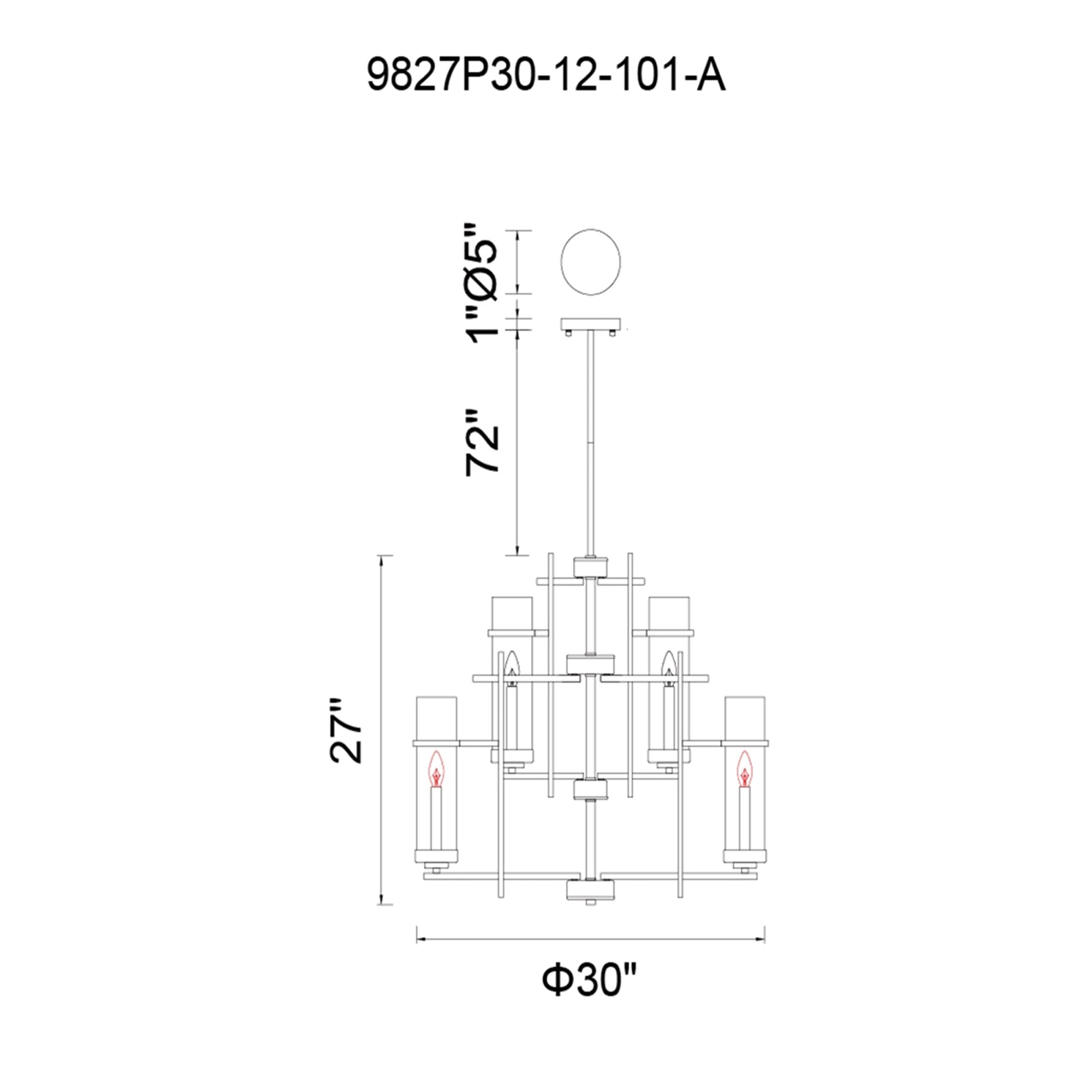 Sierra 12 Light 30in Black Chandelier - CWI Lighting