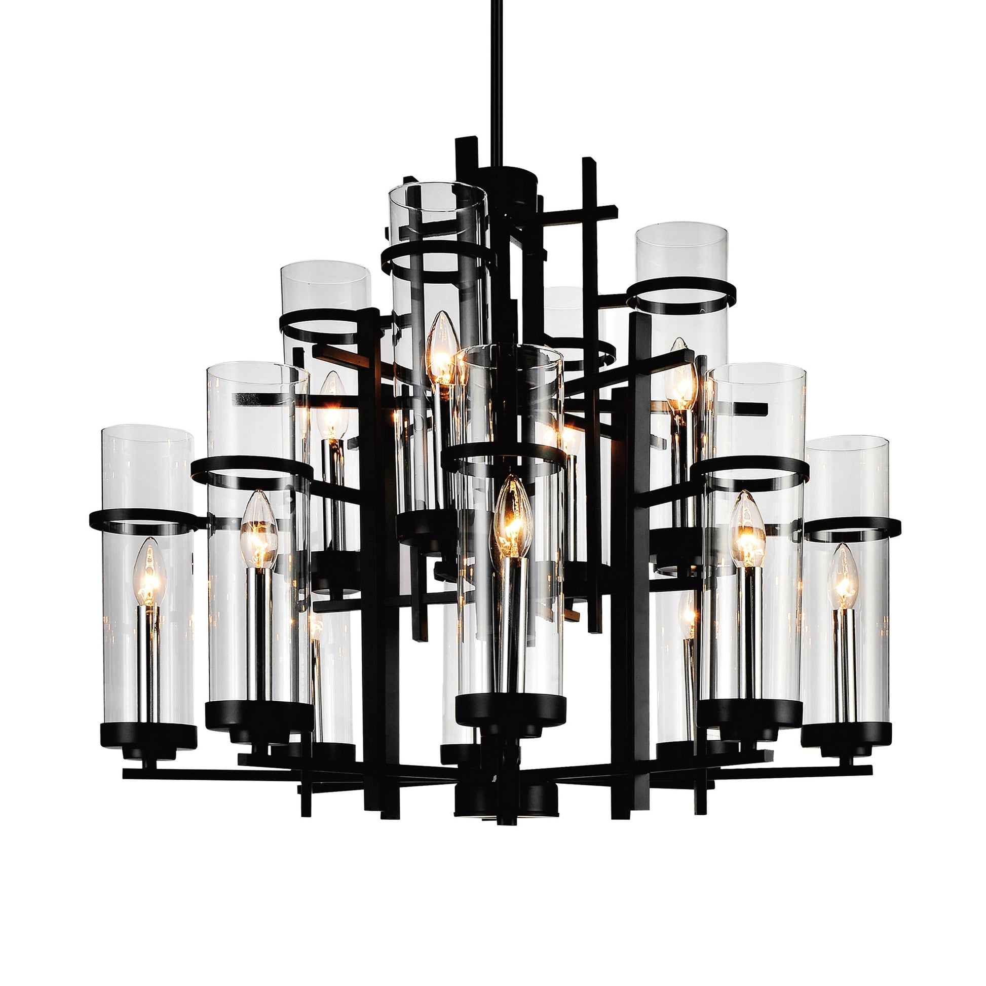 Sierra 12 Light 30in Black Chandelier - CWI Lighting