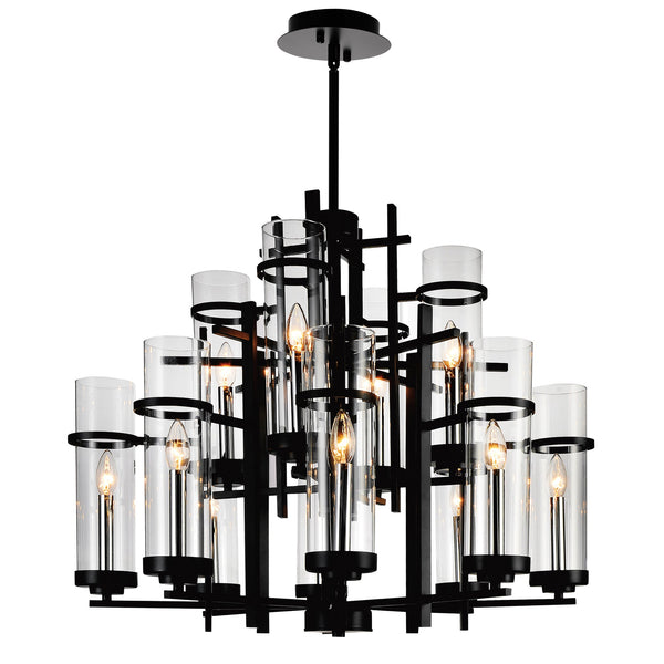 Sierra 12 Light 30in Black Chandelier - CWI Lighting