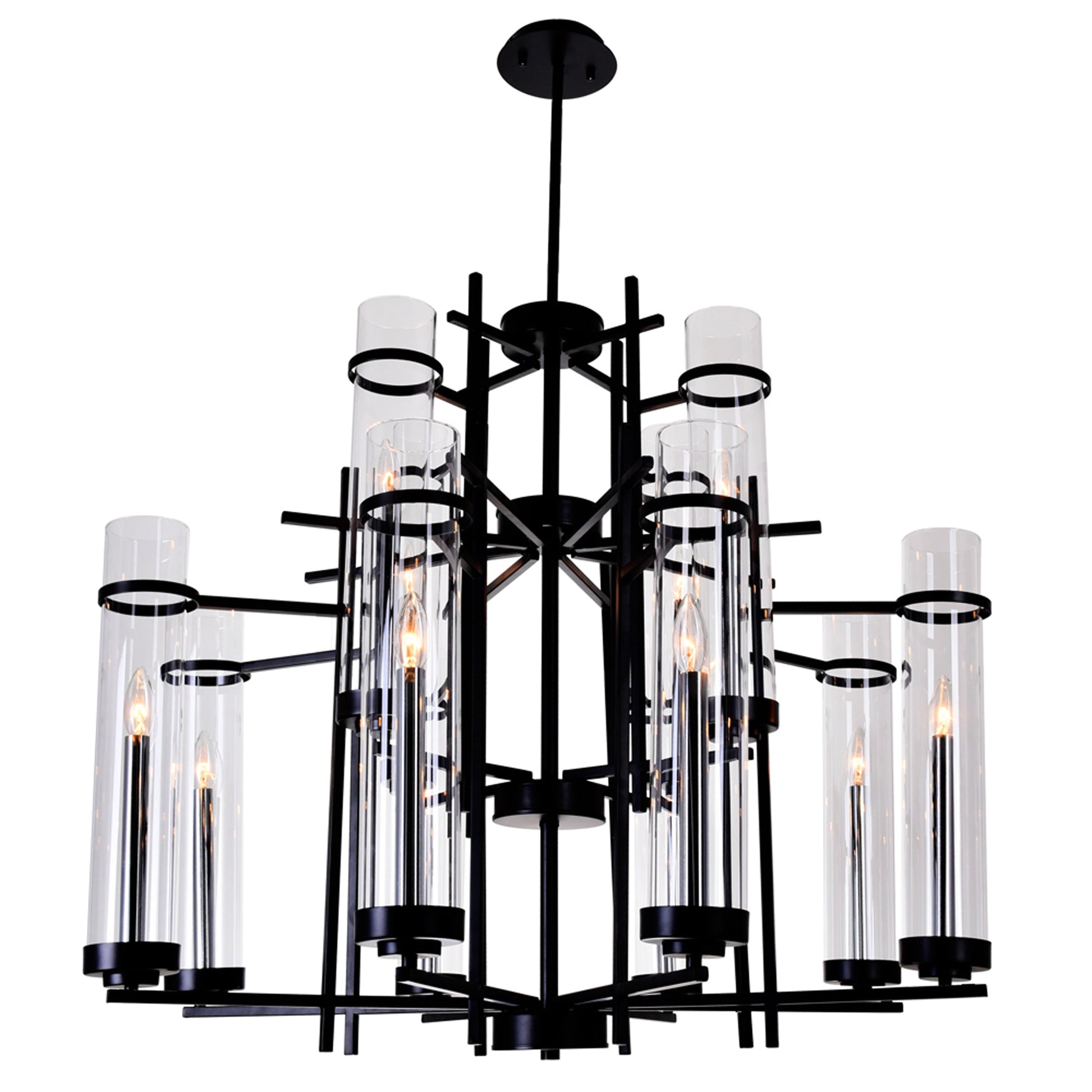Sierra 12 Light 38in Black Chandelier - CWI Lighting
