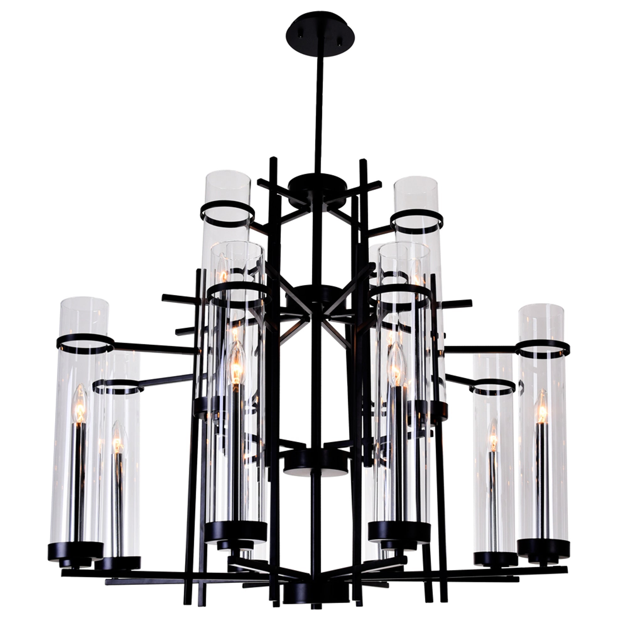 Sierra 12 Light 38in Black Chandelier - CWI Lighting
