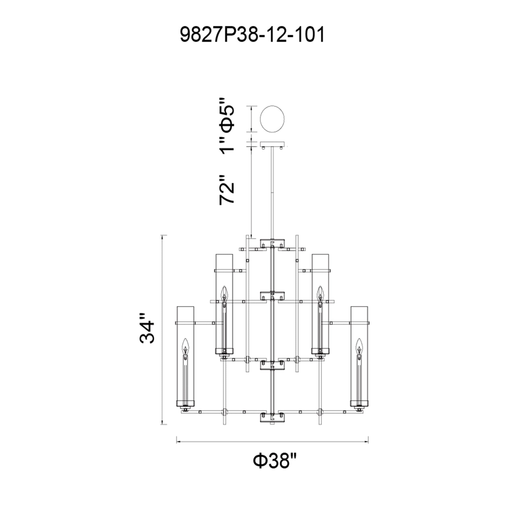 Sierra 12 Light 38in Black Chandelier - CWI Lighting
