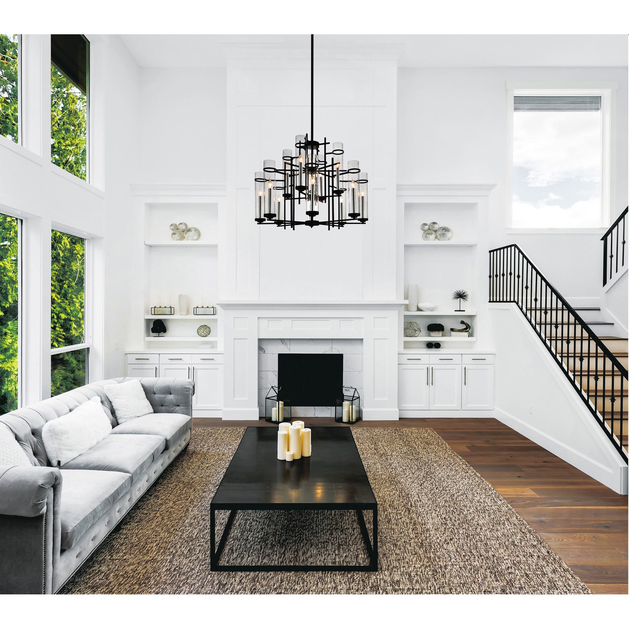 Sierra 12 Light 38in Black Chandelier - CWI Lighting