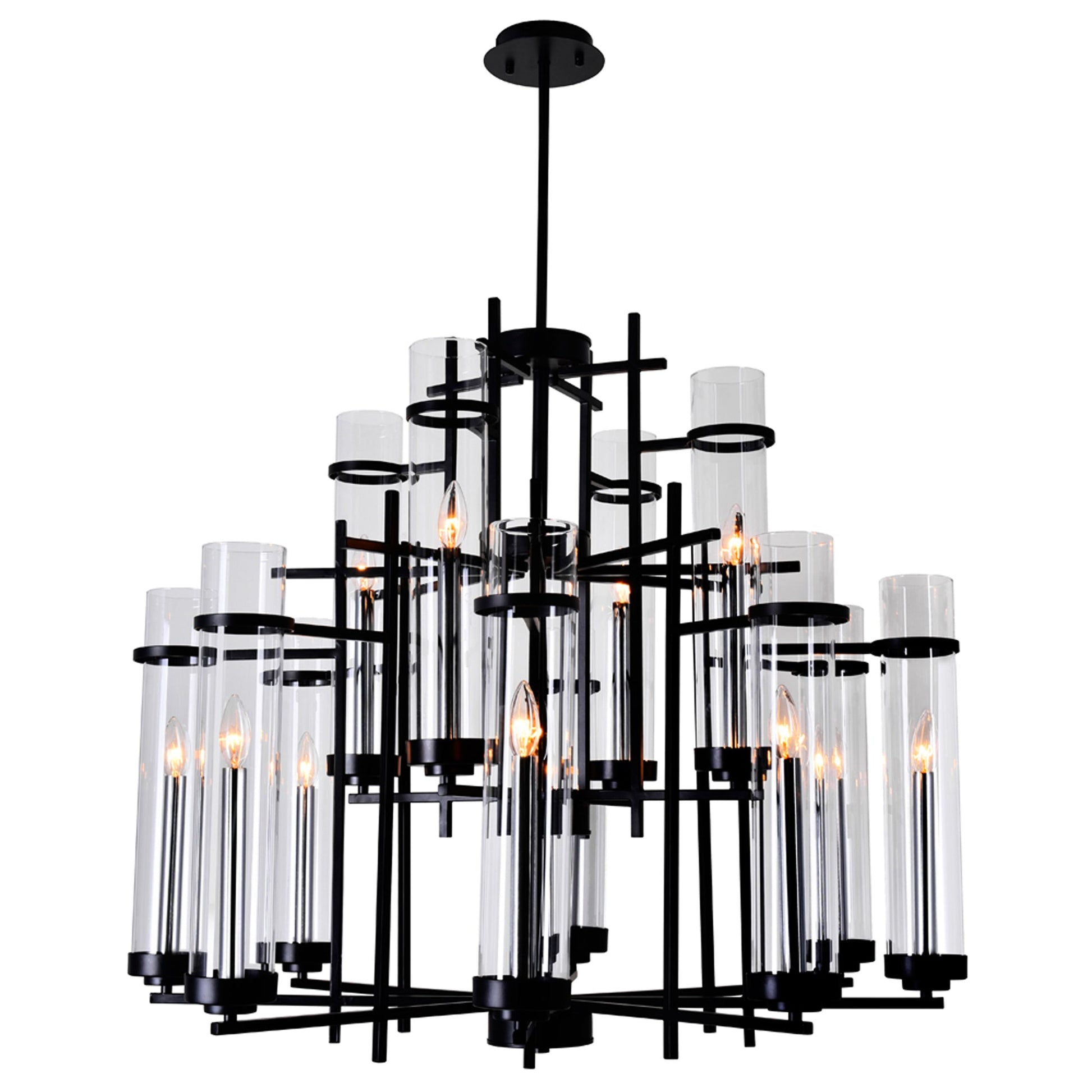 Sierra 12 Light 38in Black Chandelier - CWI Lighting