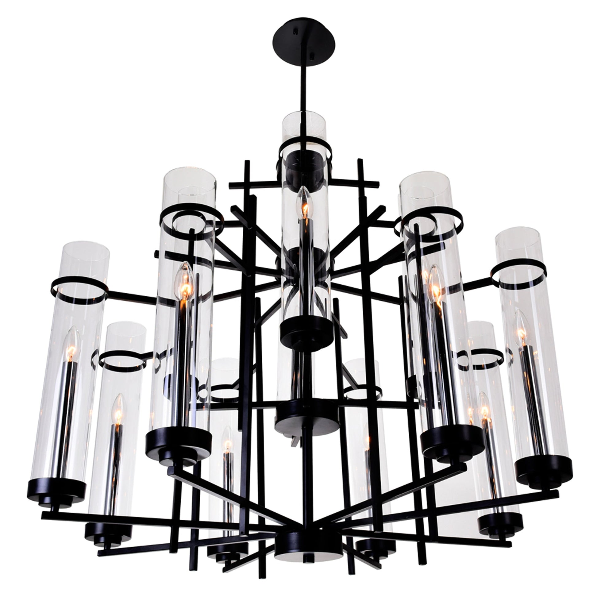 Sierra 12 Light 38in Black Chandelier - CWI Lighting