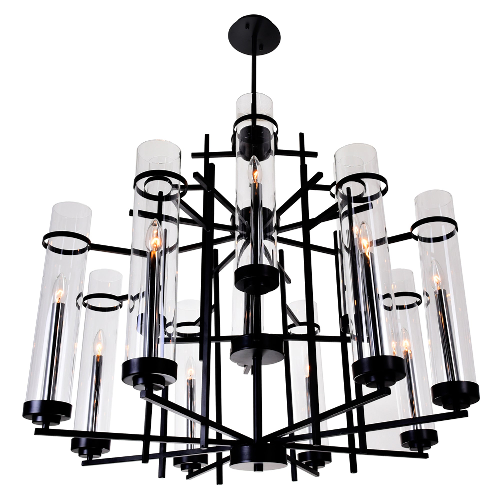 Sierra 12 Light 38in Black Chandelier - CWI Lighting