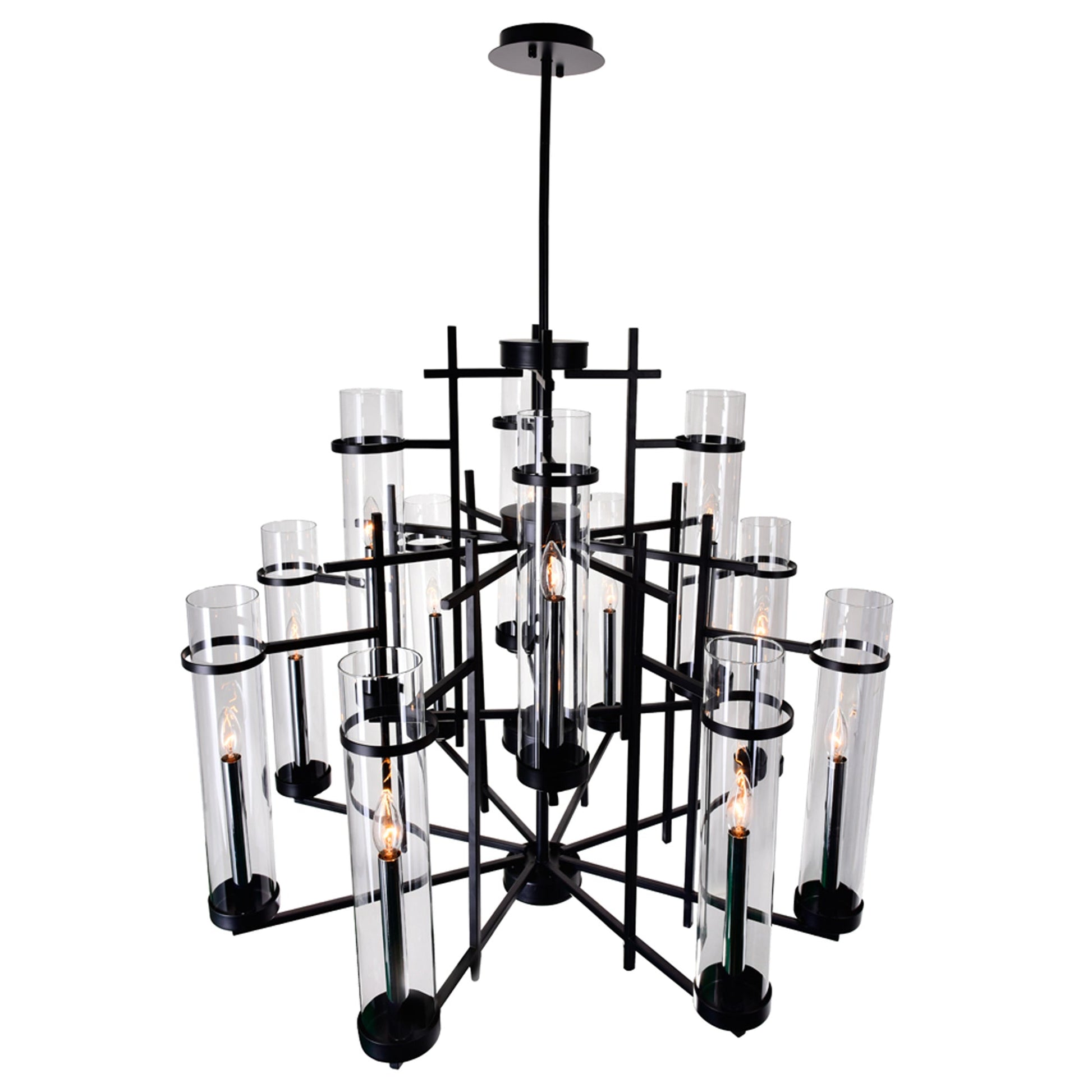Sierra 12 Light 38in Black Chandelier - CWI Lighting