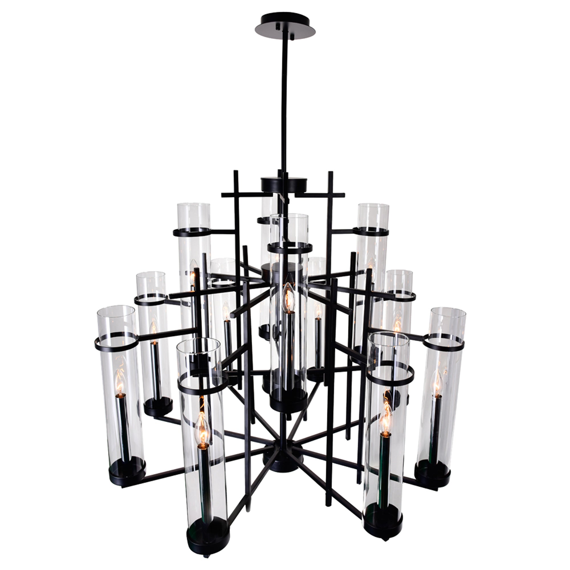 Sierra 12 Light 38in Black Chandelier - CWI Lighting