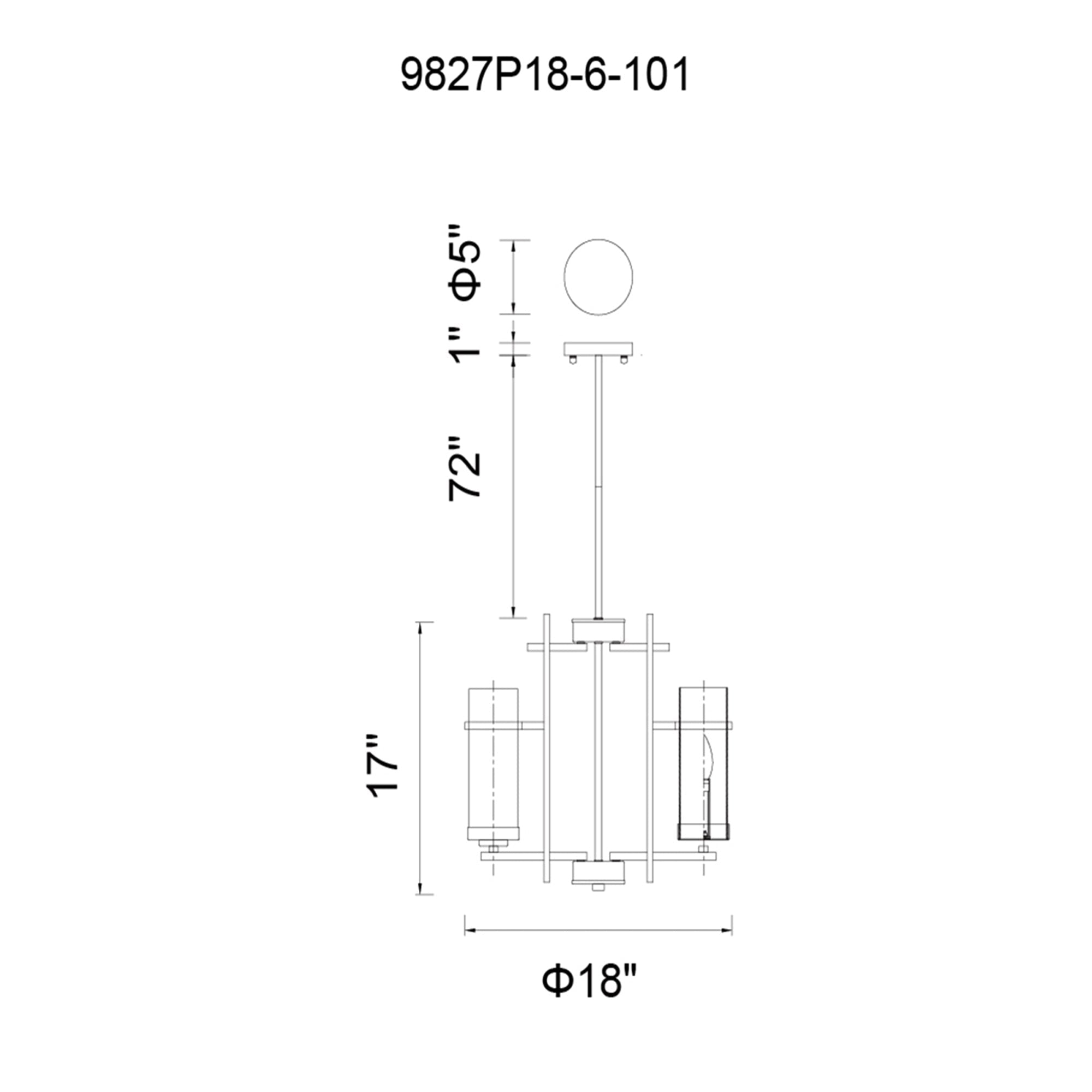 Sierra 6 Light 18in Black Chandelier - CWI Lighting