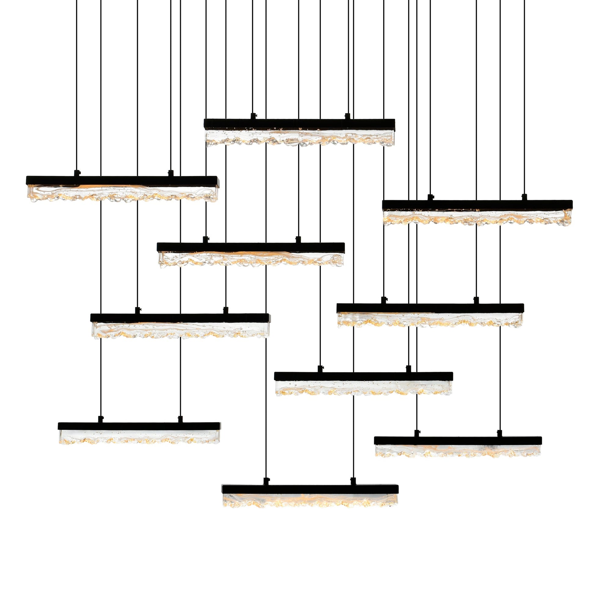 Stagger Integrated LED 48in Black Chandelier with Handcrafted Glass - CWI Lighting