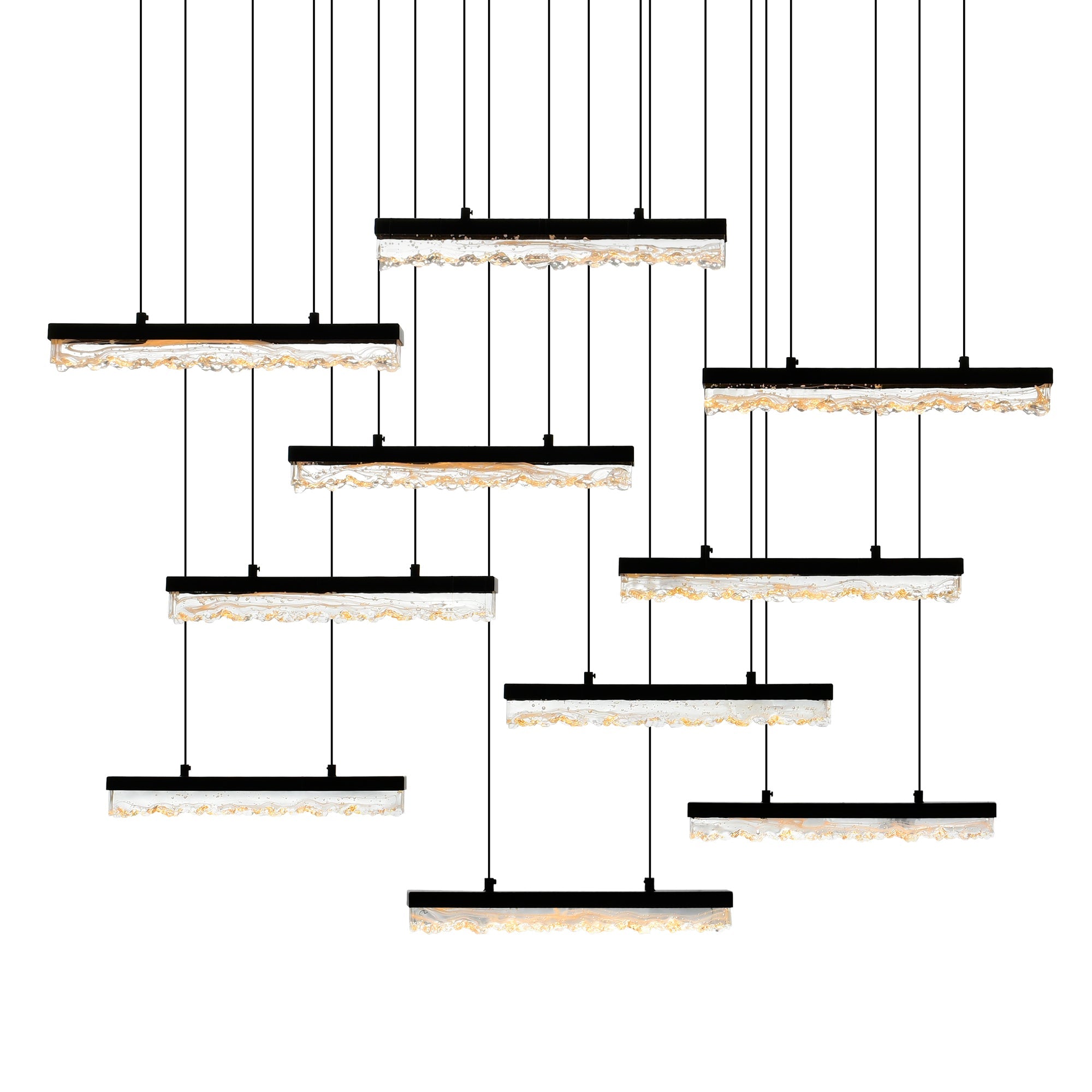 Stagger Integrated LED 48in Black Chandelier with Handcrafted Glass - CWI Lighting