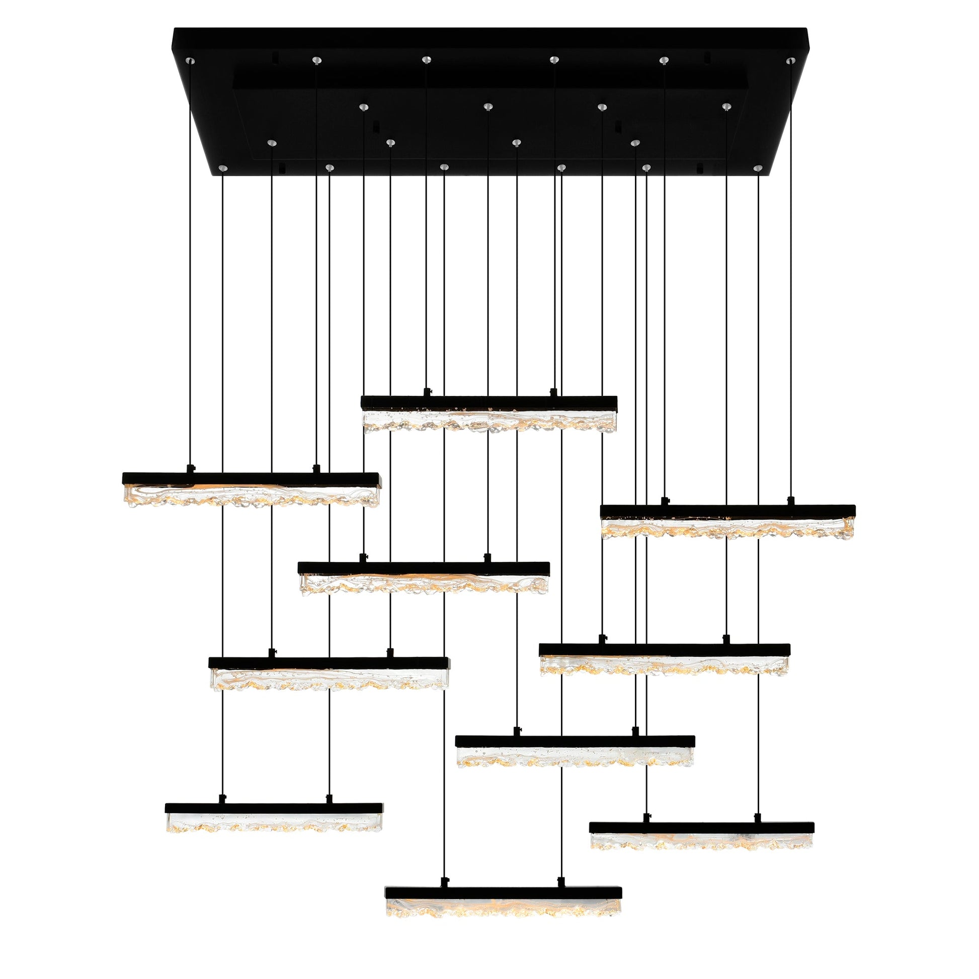 Stagger Integrated LED 48in Black Chandelier with Handcrafted Glass - CWI Lighting