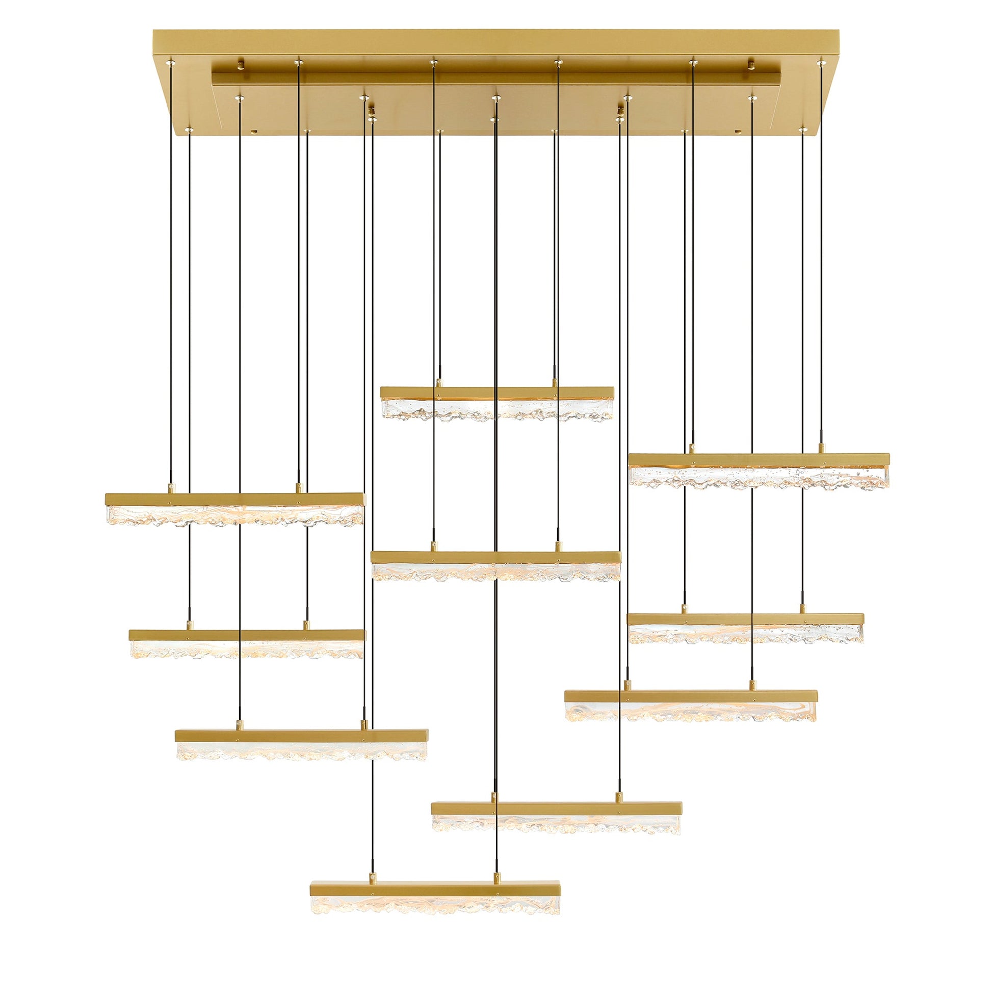 Stagger Integrated LED 48in Brass Chandelier with Handcrafted Glass - CWI Lighting