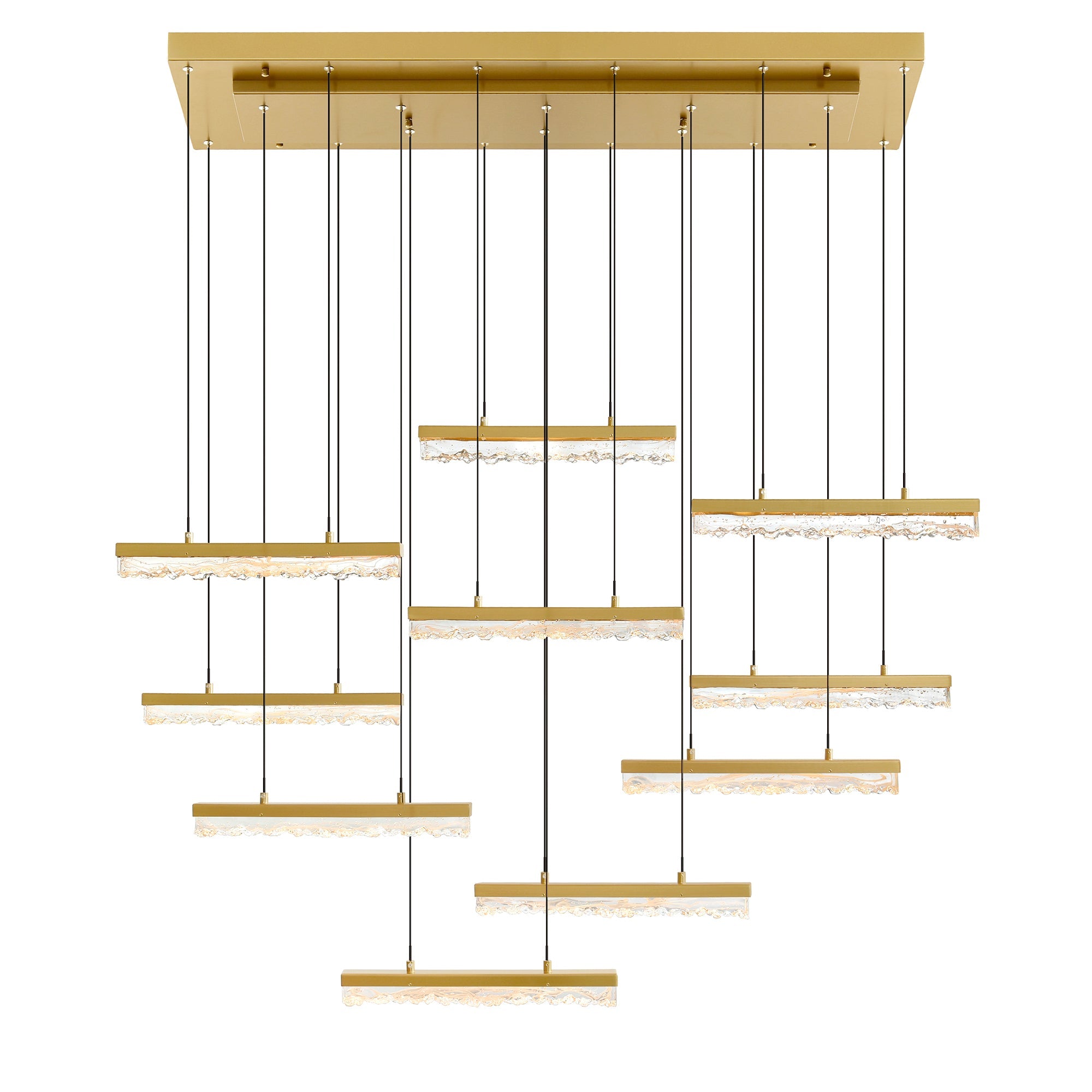 Stagger Integrated LED 48in Brass Chandelier with Handcrafted Glass - CWI Lighting