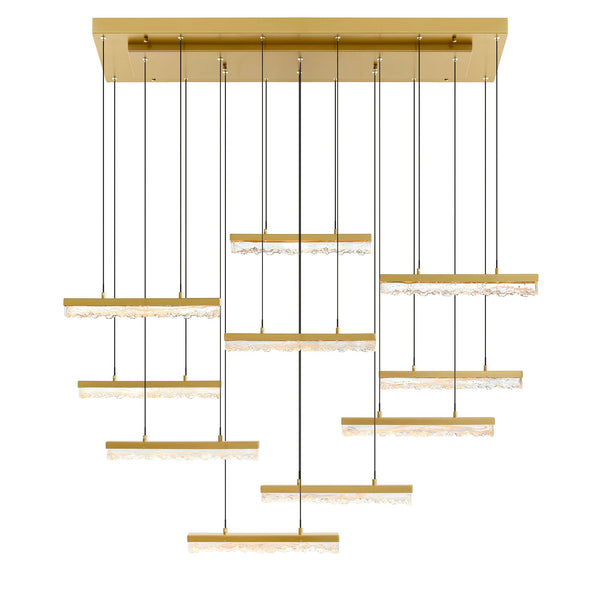 Stagger Integrated LED 48in Brass Chandelier with Handcrafted Glass - CWI Lighting