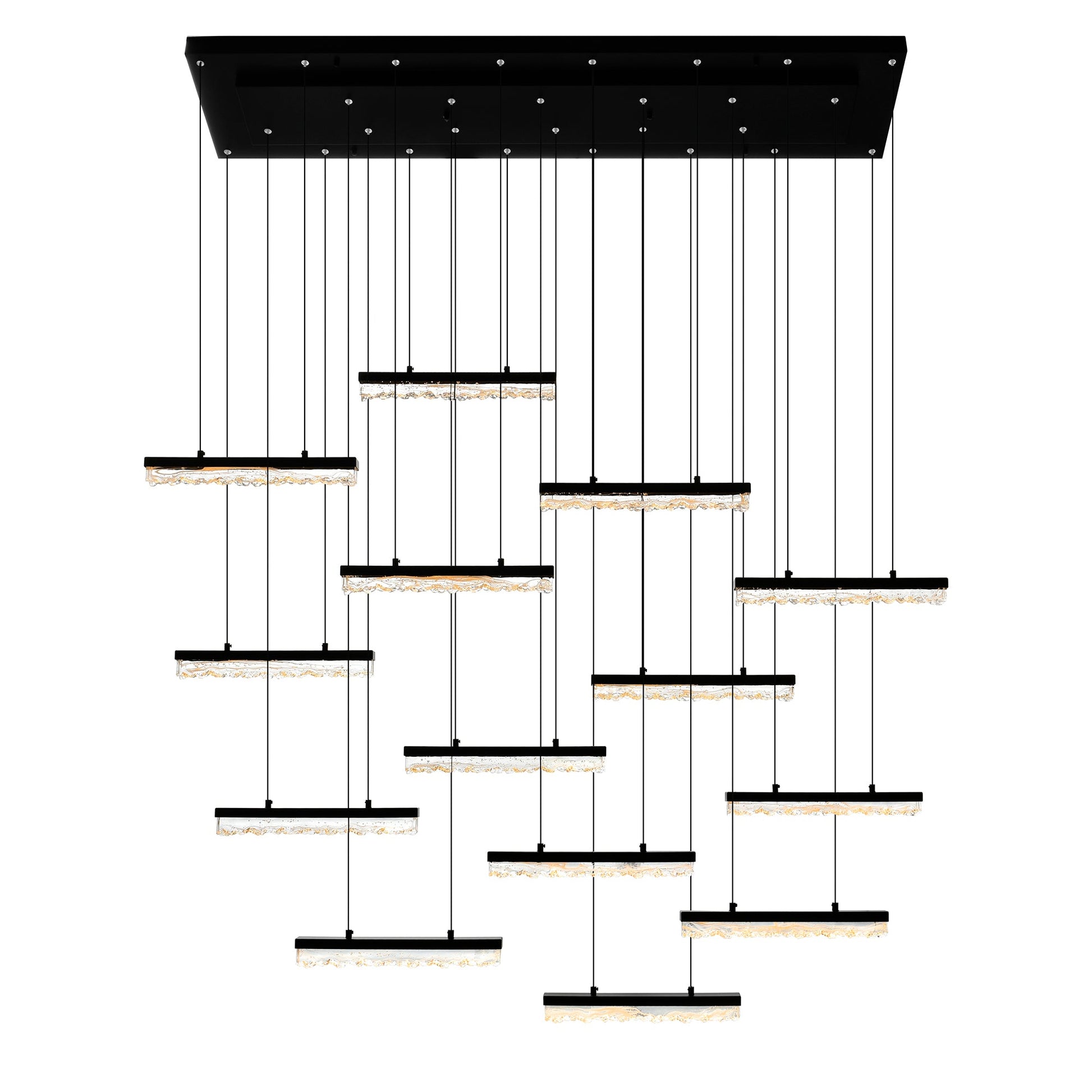 Stagger Integrated LED 60in Black Chandelier with Handcrafted Glass - CWI Lighting