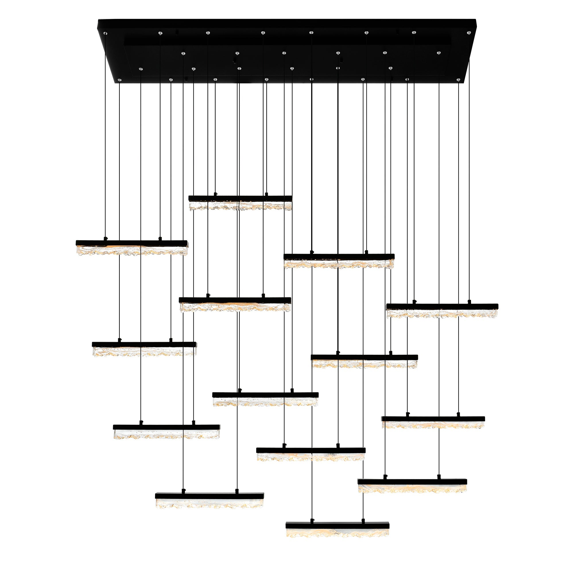 Stagger Integrated LED 60in Black Chandelier with Handcrafted Glass - CWI Lighting