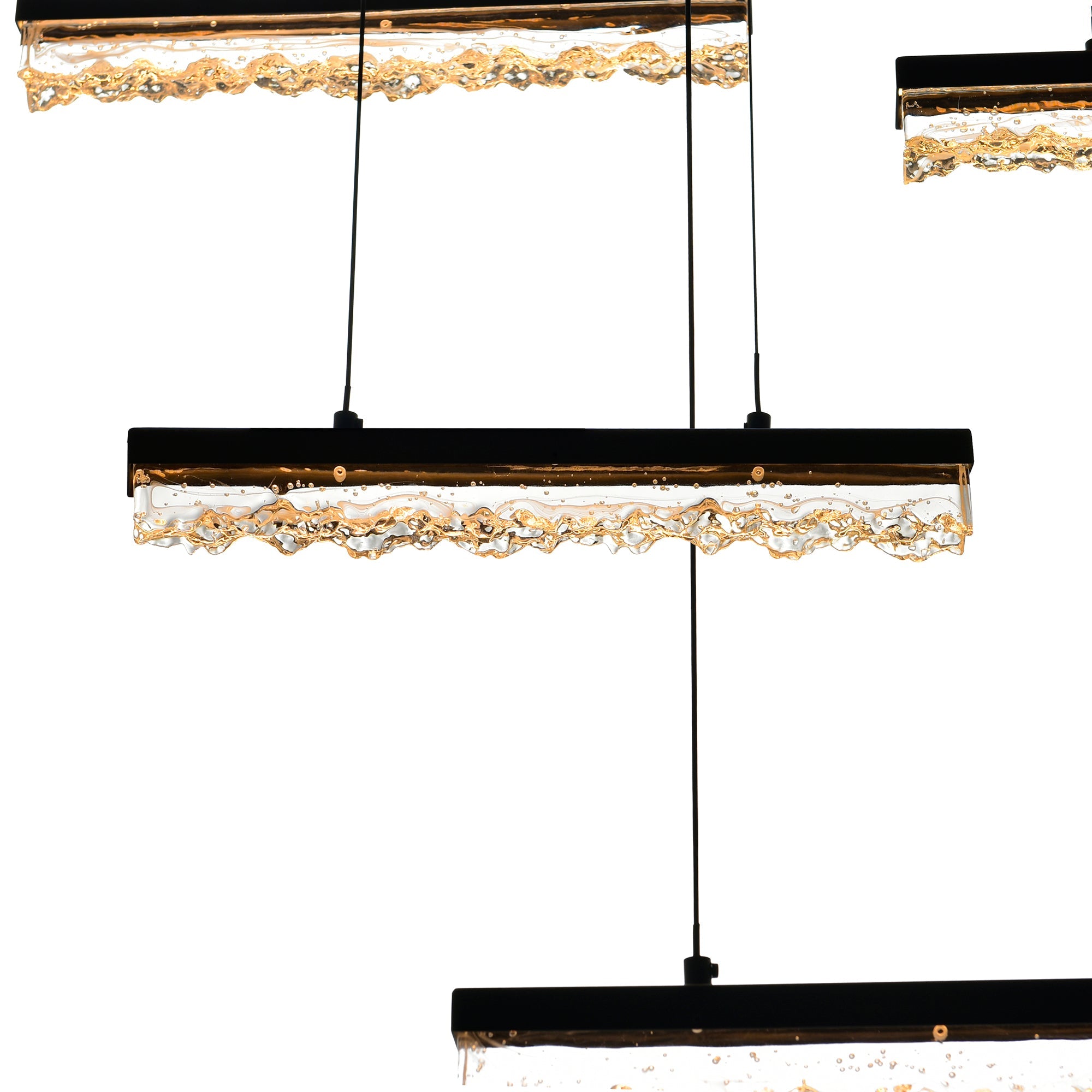 Stagger Integrated LED 60in Black Chandelier with Handcrafted Glass - CWI Lighting
