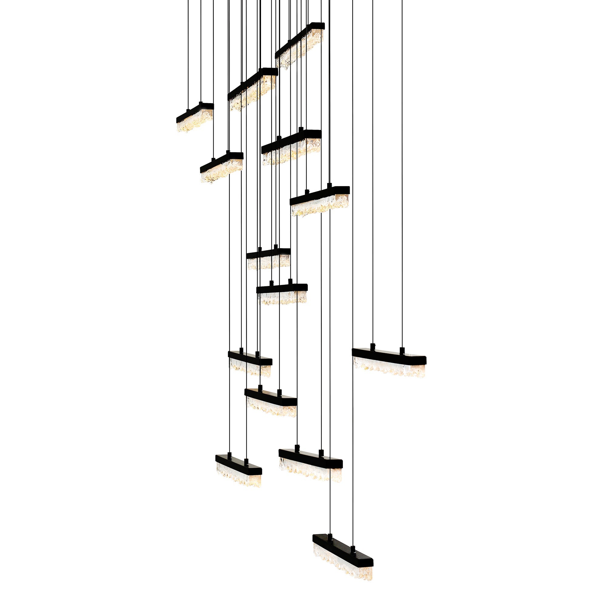 Stagger Integrated LED 60in Black Chandelier with Handcrafted Glass - CWI Lighting