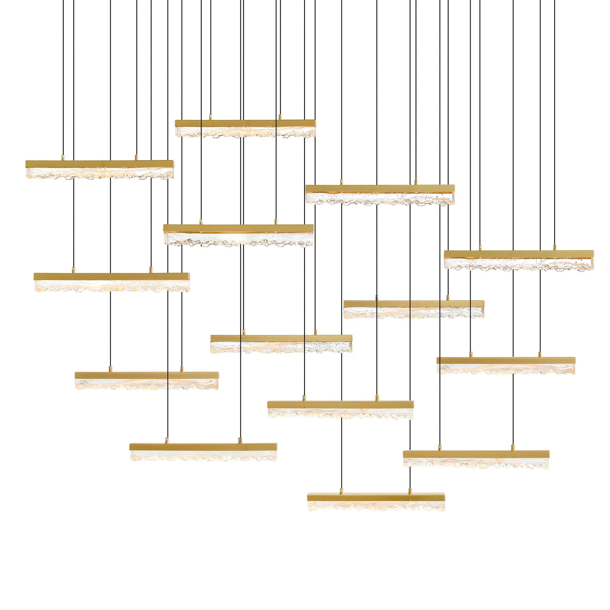 Stagger Integrated LED 60in Brass Chandelier with Handcrafted Glass - CWI Lighting