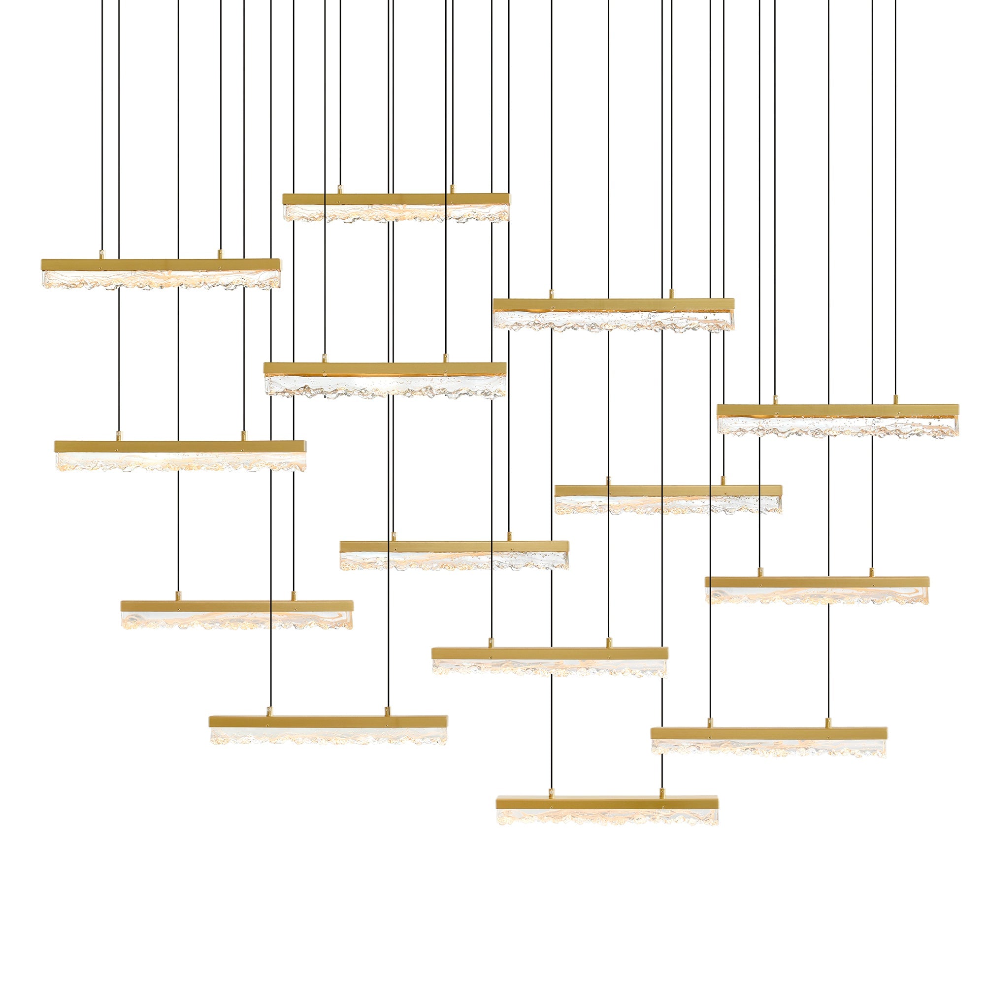 Stagger Integrated LED 60in Brass Chandelier with Handcrafted Glass - CWI Lighting