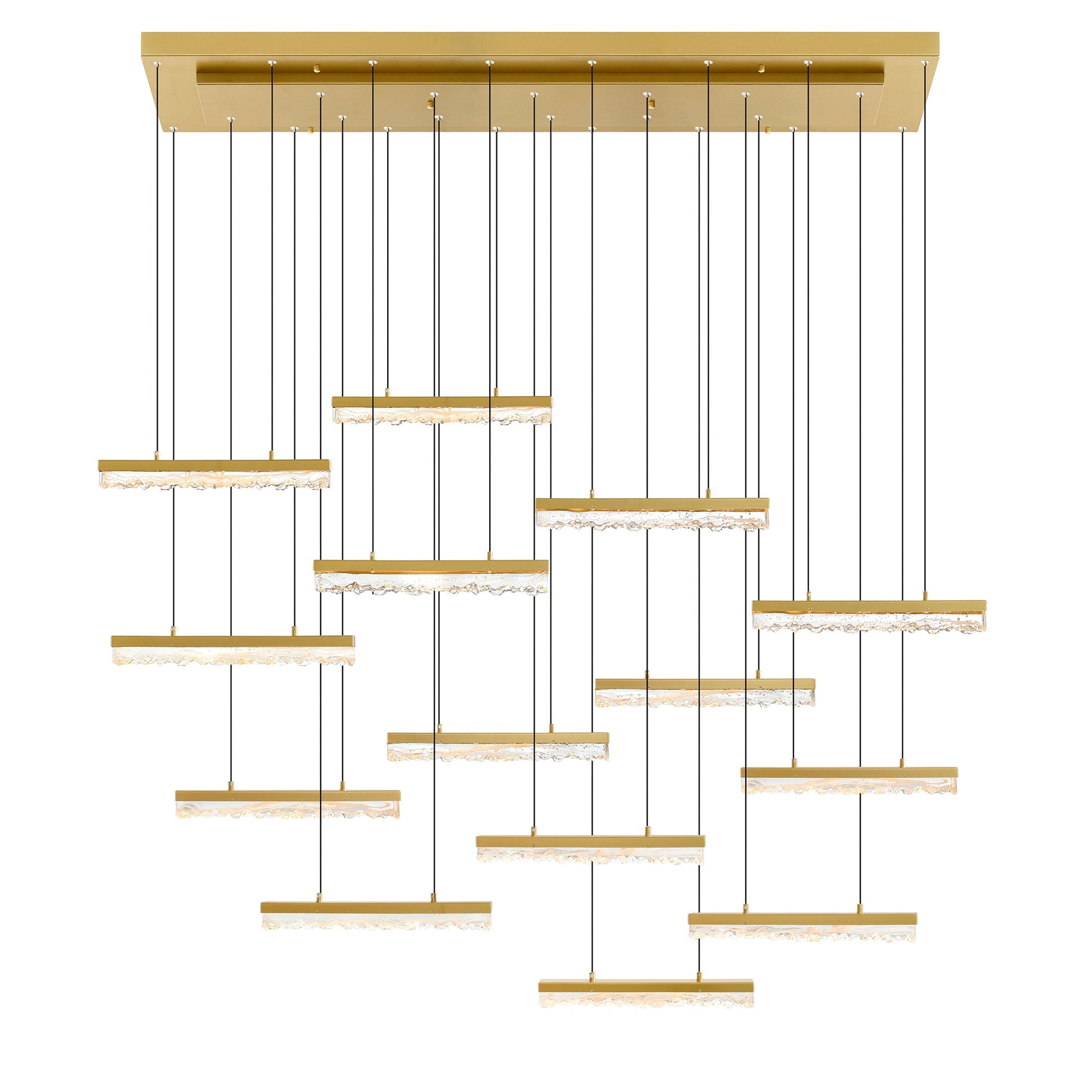 Stagger Integrated LED 60in Brass Chandelier with Handcrafted Glass - CWI Lighting
