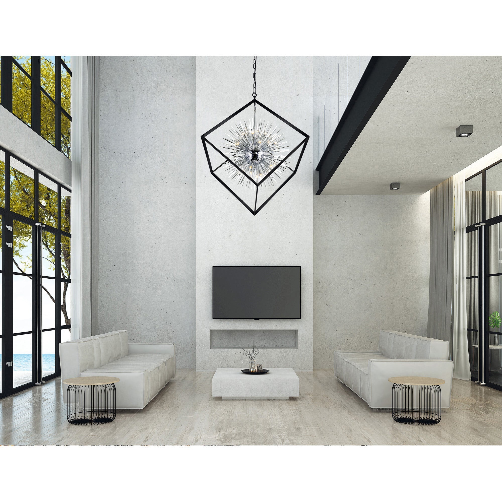 Starburst 20 Light Chrome & Black Chandelier - CWI Lighting