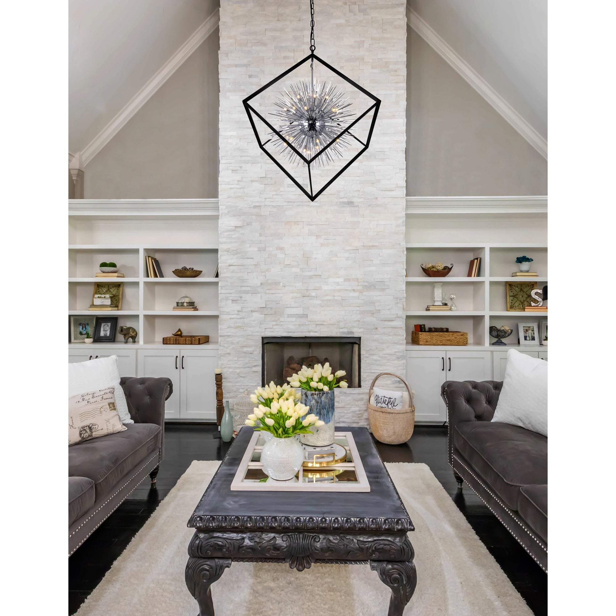 Starburst 20 Light Chrome & Black Chandelier - CWI Lighting