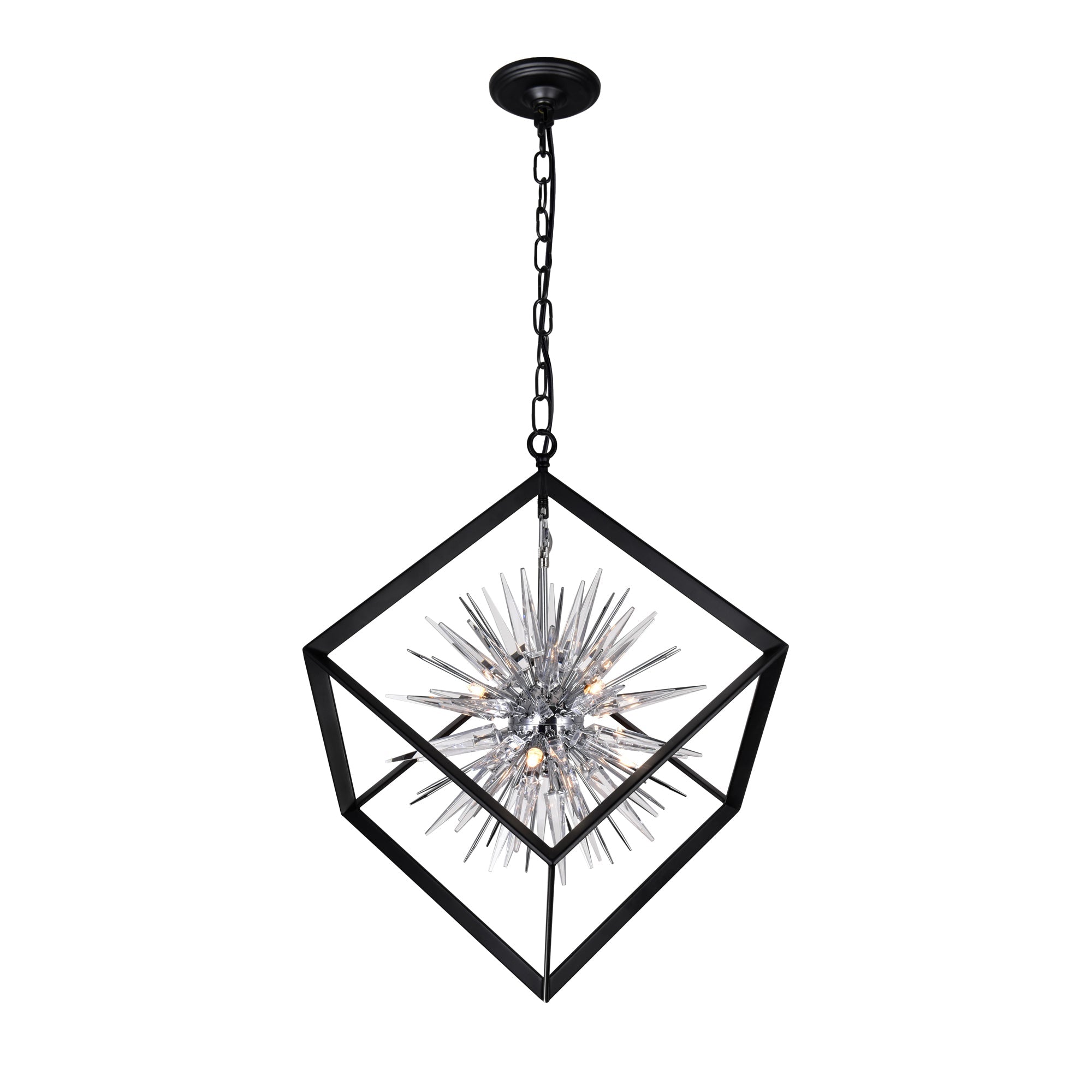 Starburst 6 Light Chrome & Black Chandelier - CWI Lighting