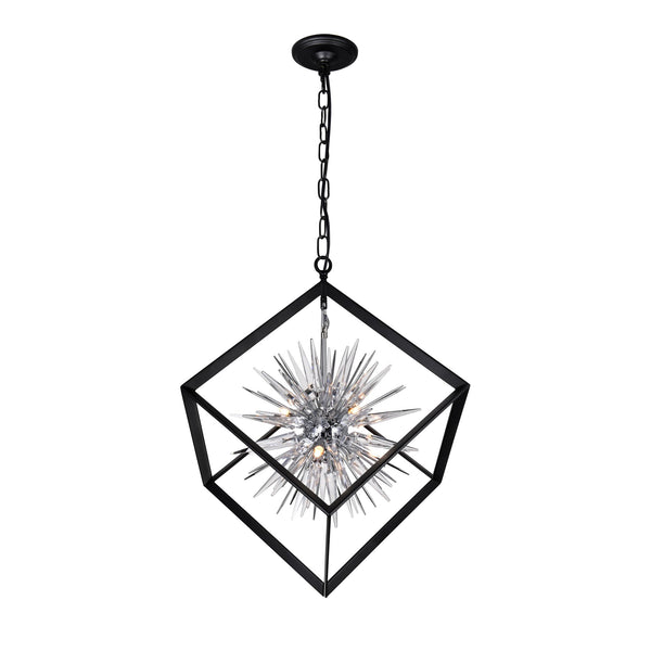 Starburst 6 Light Chrome & Black Chandelier - CWI Lighting
