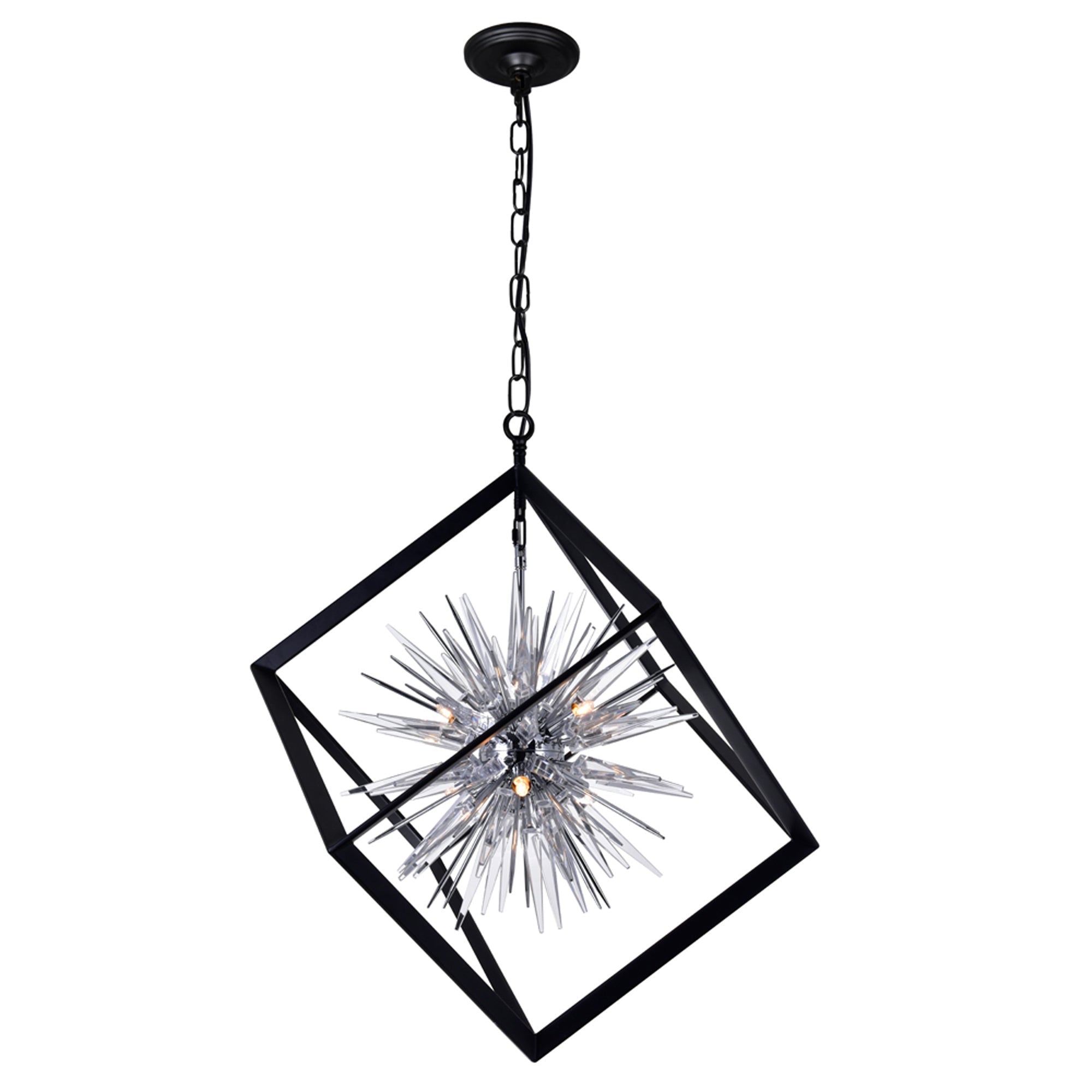 Starburst 6 Light Chrome & Black Chandelier - CWI Lighting