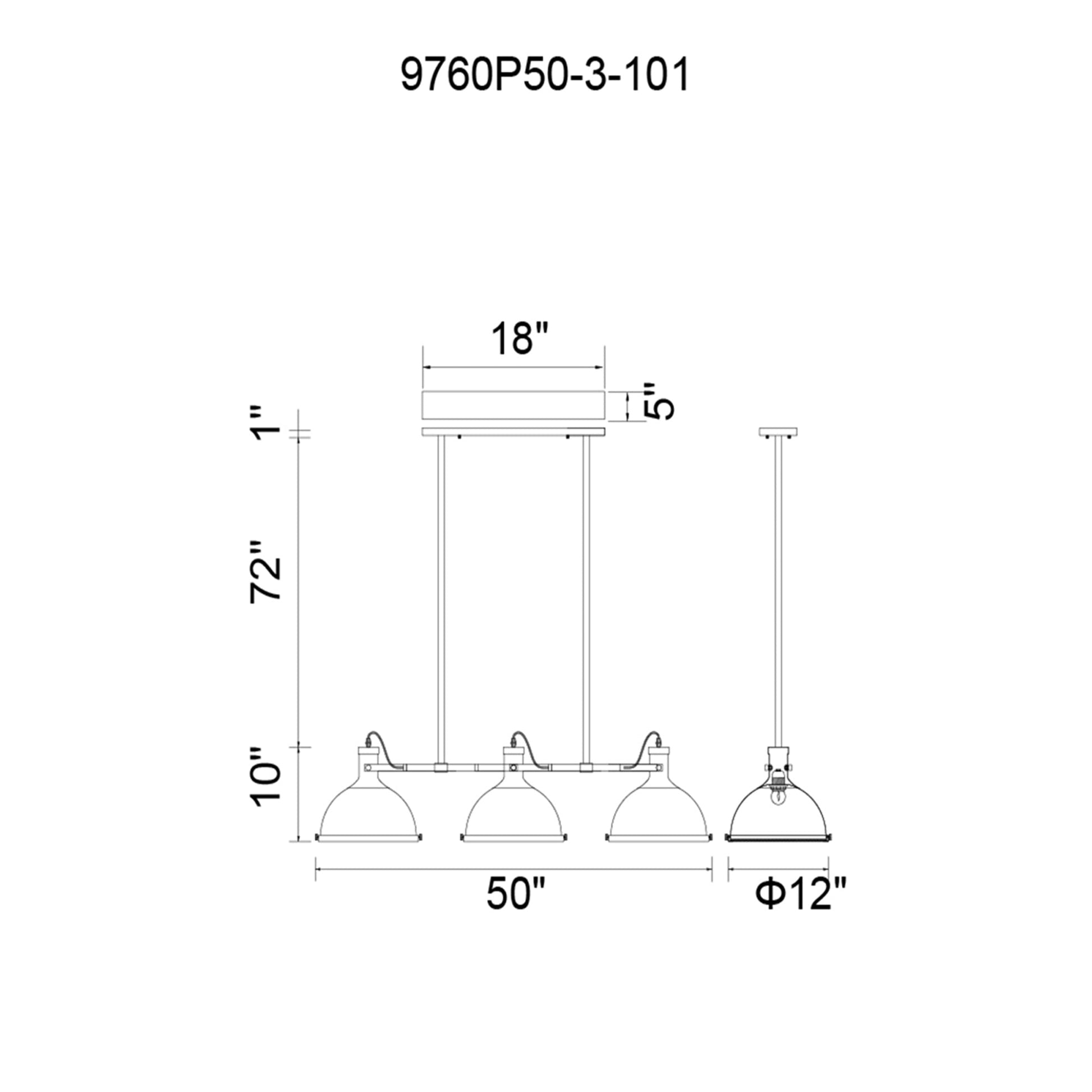 Strum 3 Light 50in Black Island Chandelier - CWI Lighting
