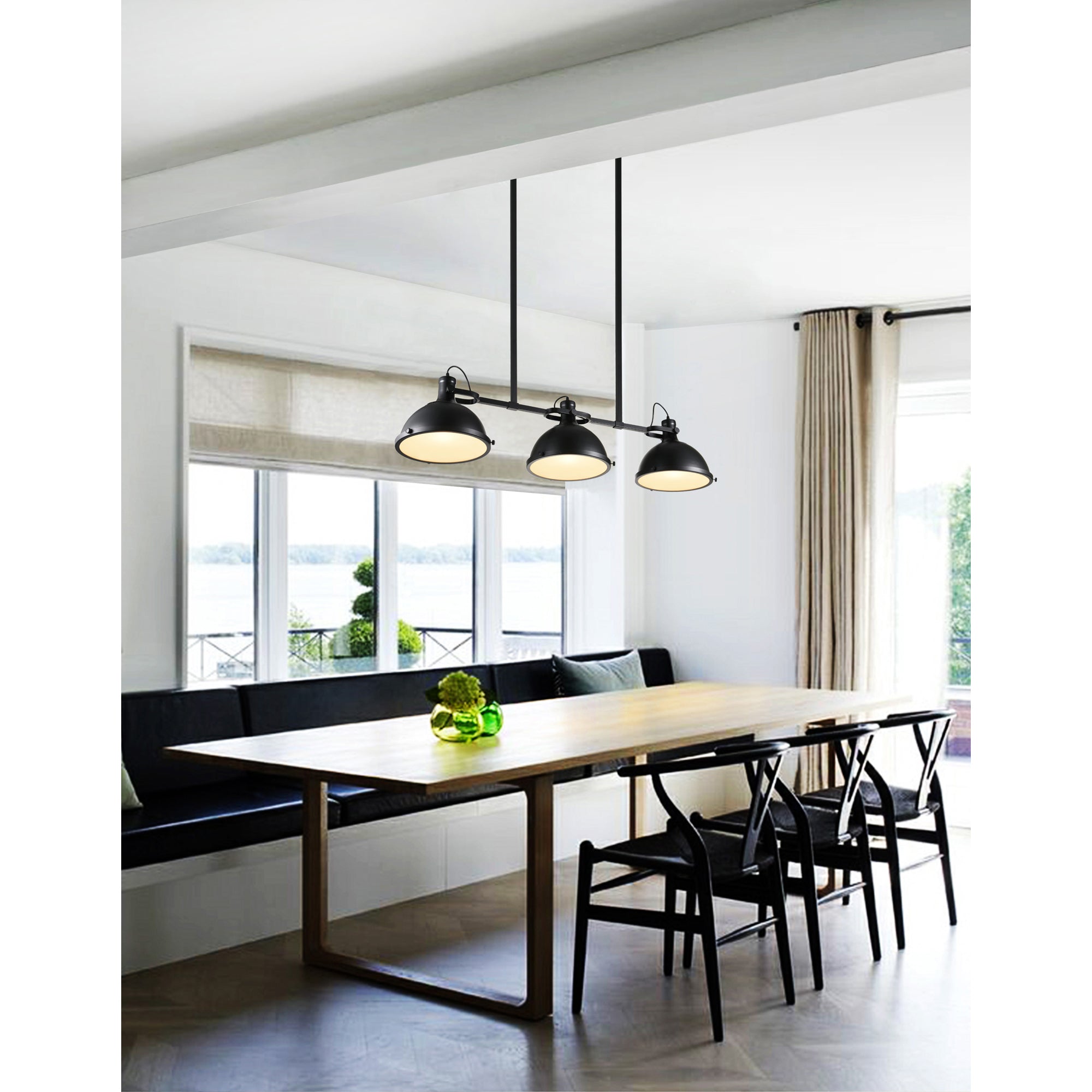 Strum 3 Light 50in Black Island Chandelier - CWI Lighting