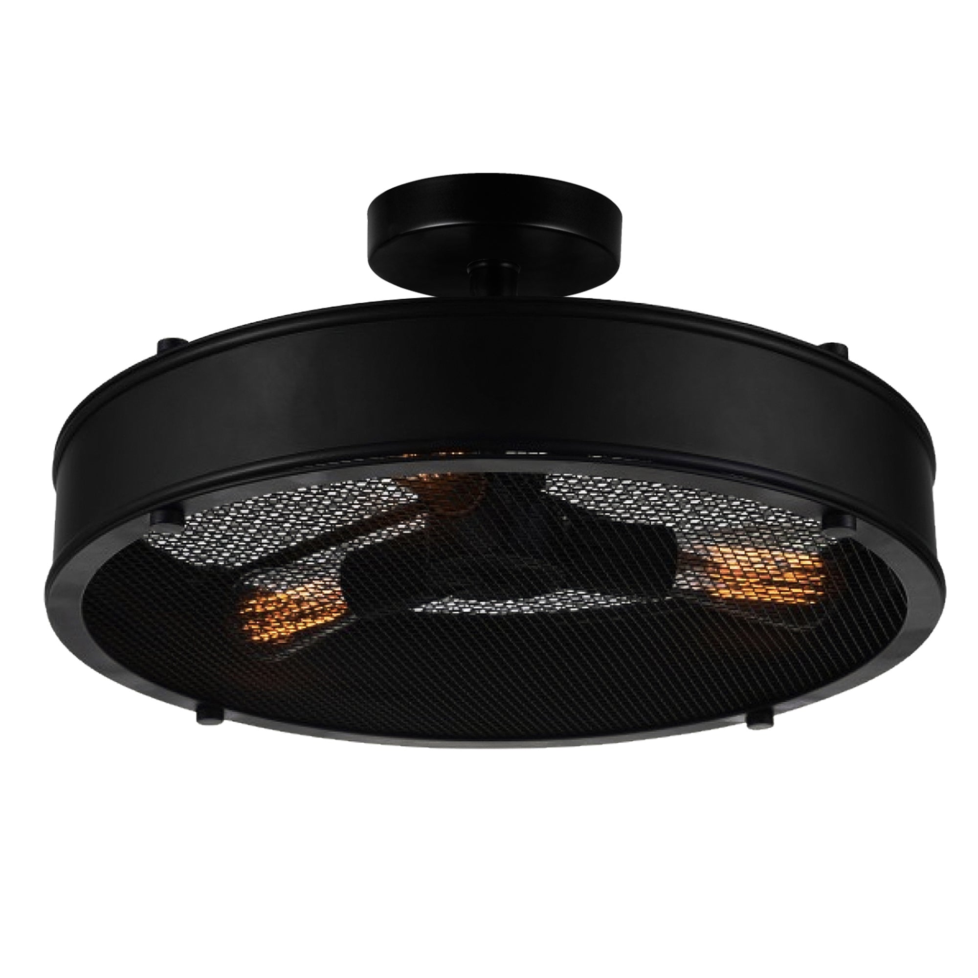 Tigris 3 Light 16in Black Drum Shade Flush Mount - CWI Lighting