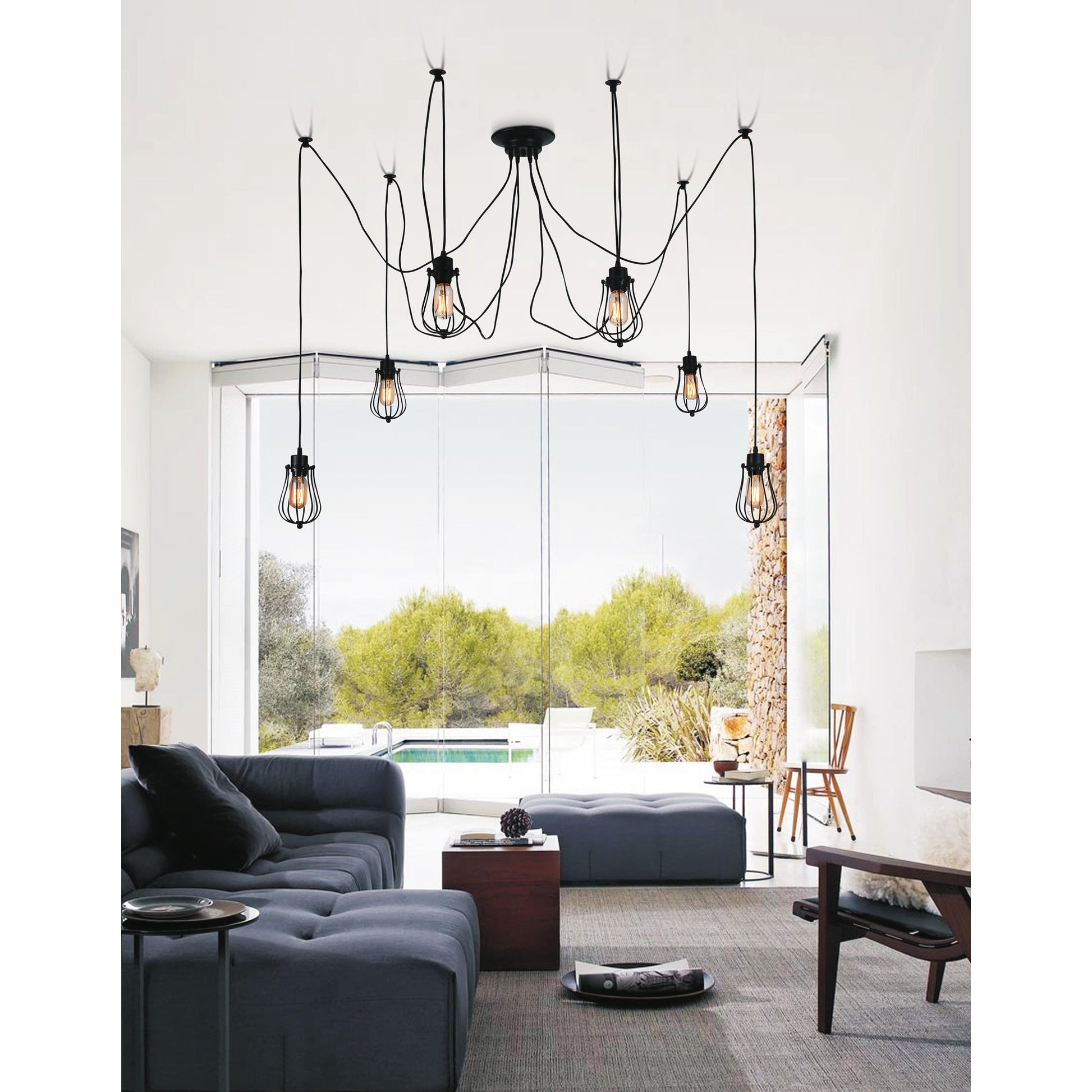 Tomaso 6 Light Black Multi Light Pendant - CWI Lighting